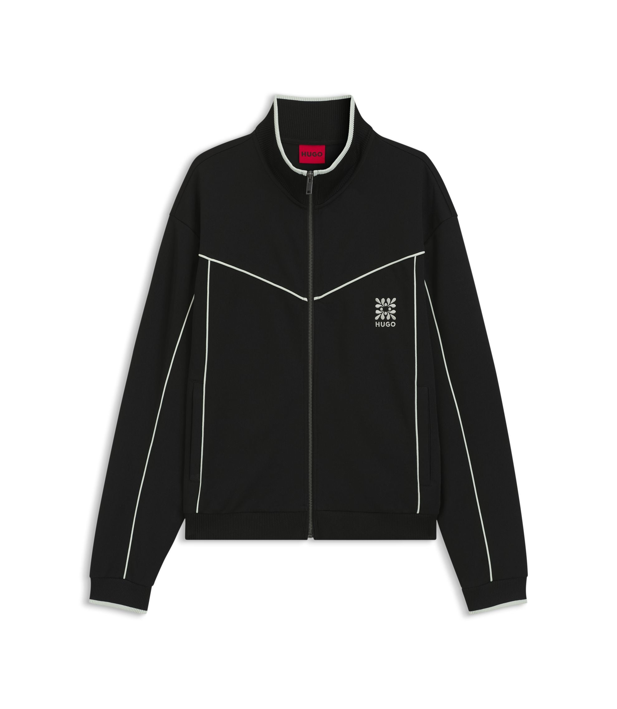 Hugo Cotton Blend Jacket With Embroidered Logo Artwork Black
