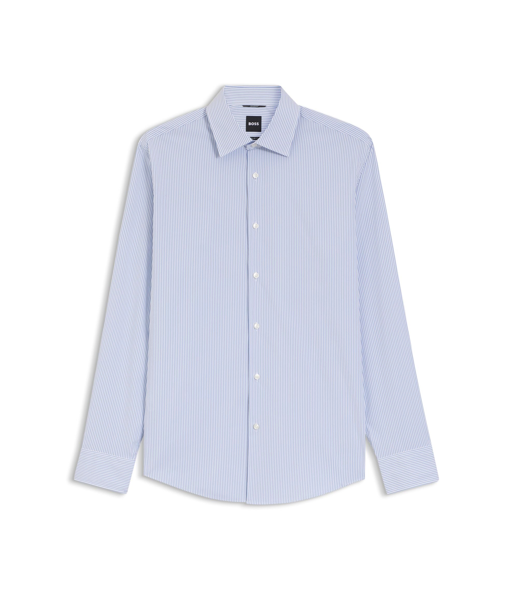 Boss Striped Regular Fit Shirt In Performance Stretch Fabric Light Blue