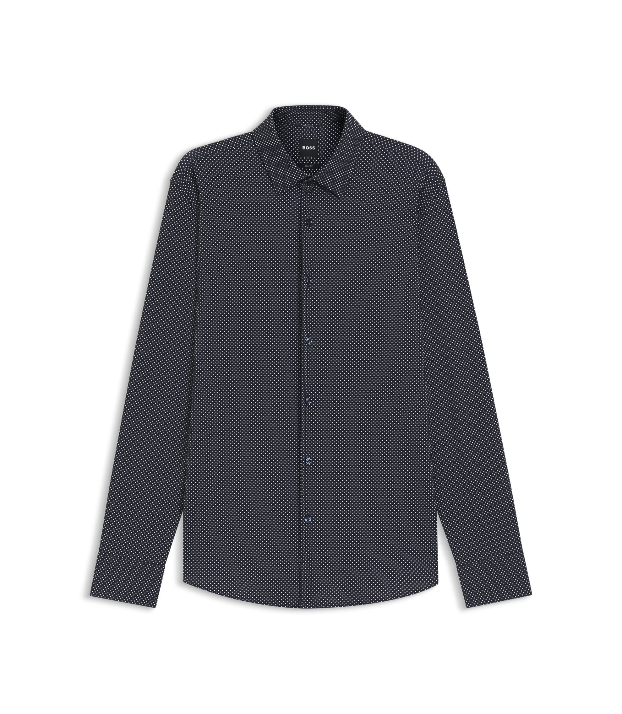 Boss Printed Slim Fit Shirt In Performance Stretch Jersey Dark Blue