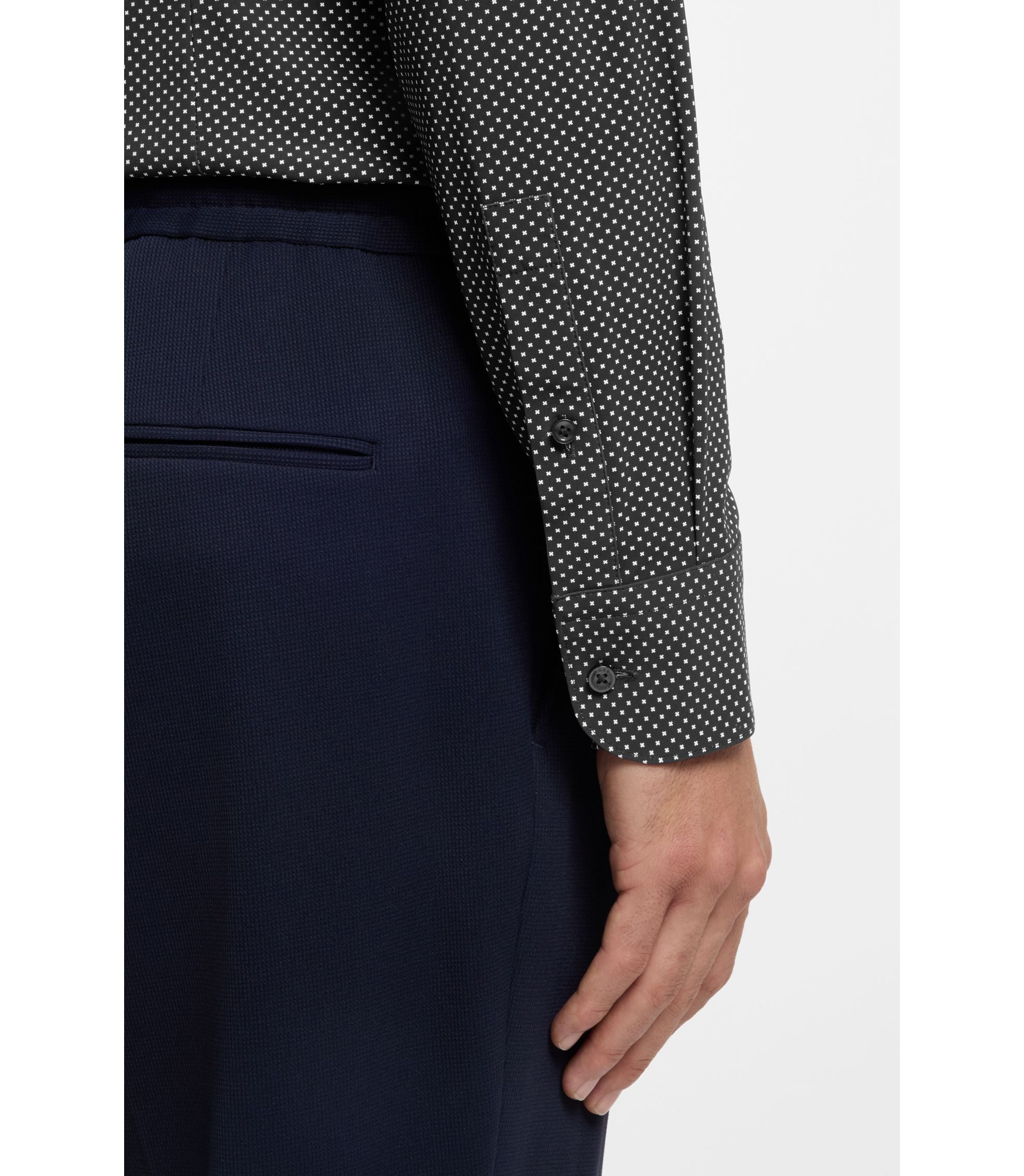 Boss Printed Slim Fit Shirt In Performance Stretch Jersey Dark Blue