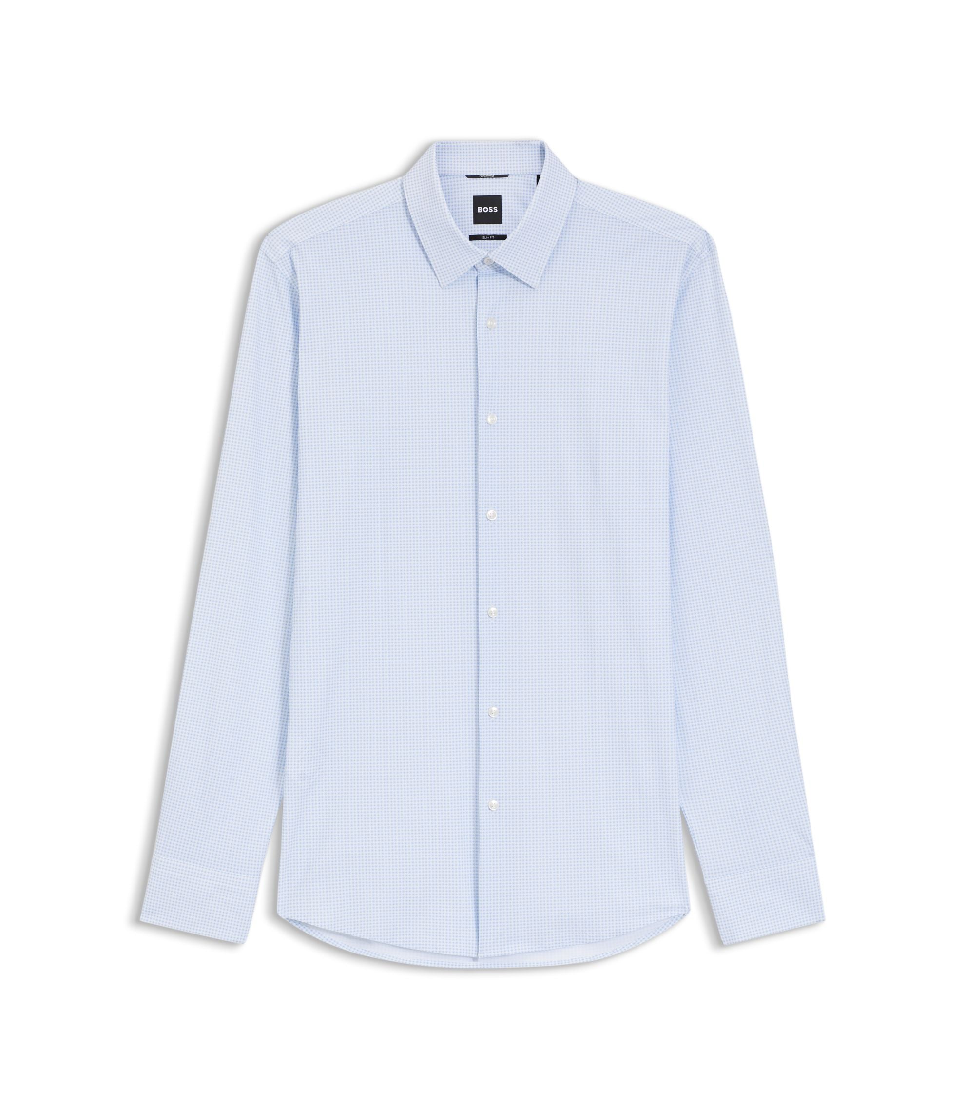 Boss Printed Slim Fit Shirt In Performance Stretch Jersey Light Blue