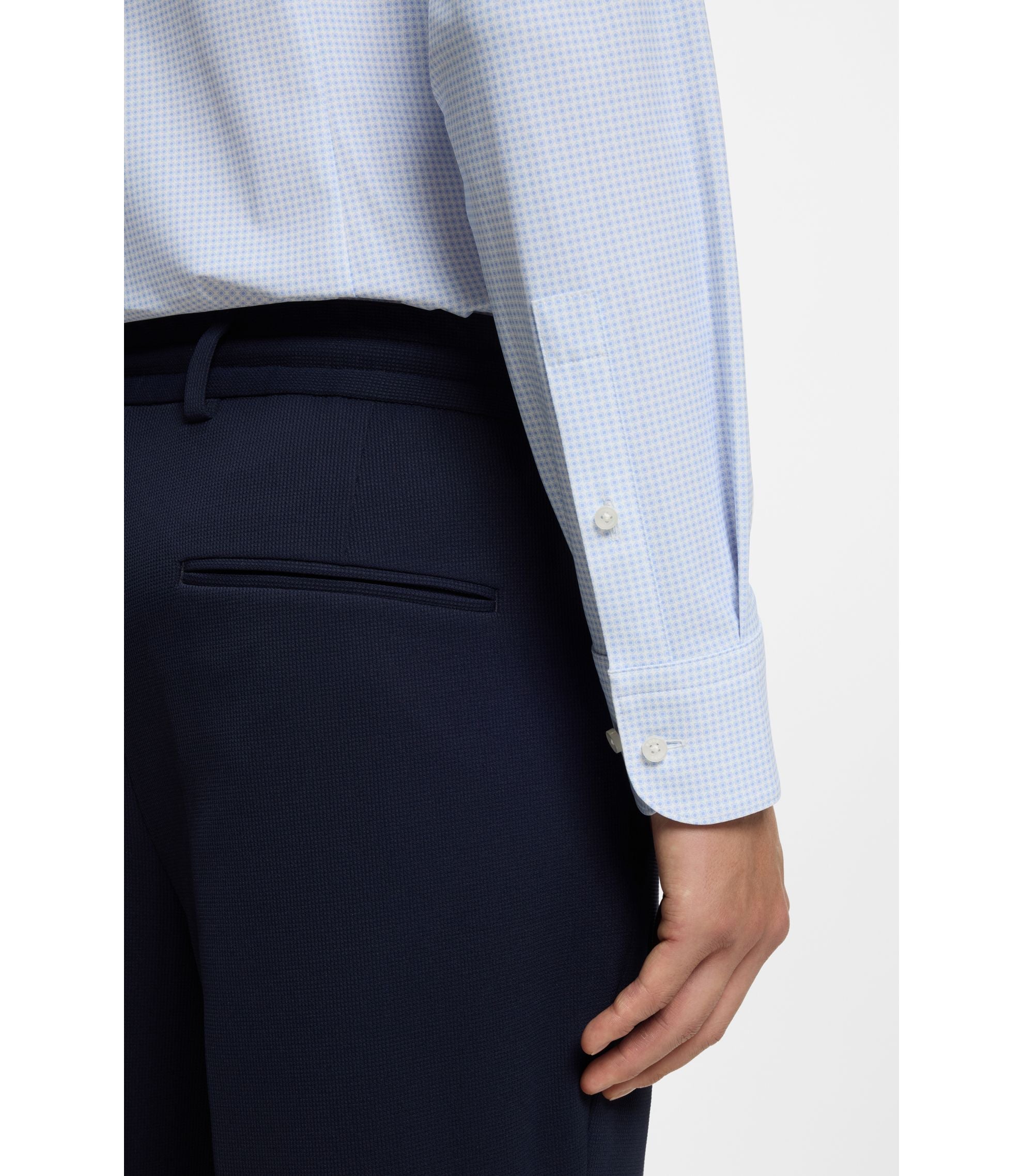 Boss Printed Slim Fit Shirt In Performance Stretch Jersey Light Blue