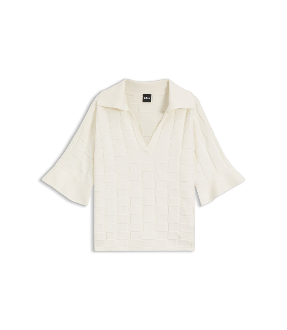 Boss Check Texture Sweater With Johnny Collar White Women's