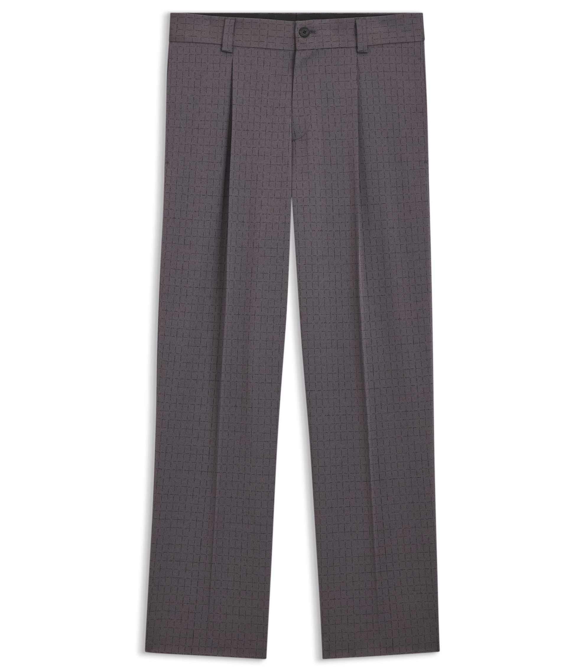 Hugo Checked Modern Fit Trousers In Stretch Cloth Dark Grey