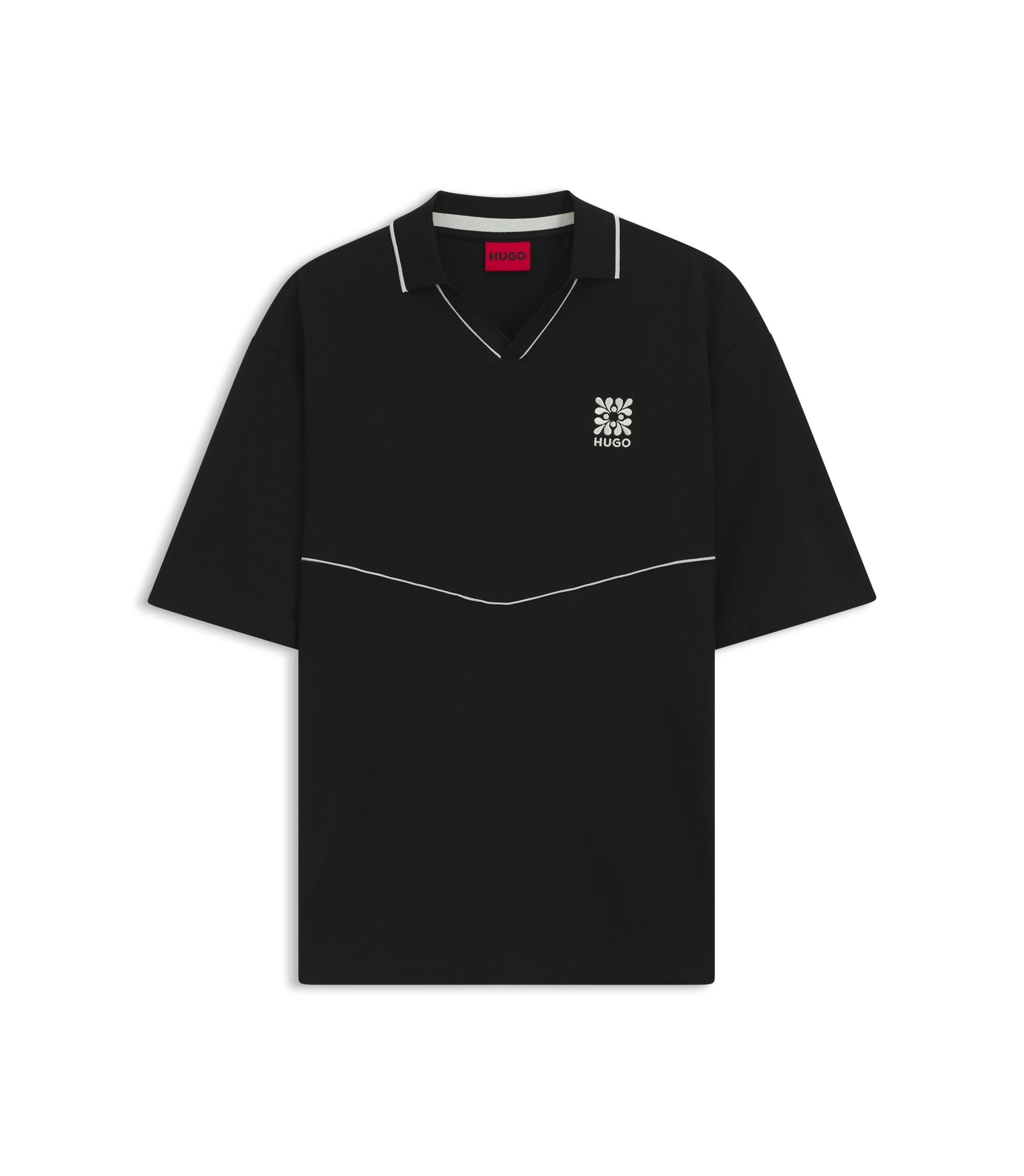 Hugo Embroidered Logo Polo Shirt With Johnny Collar Black