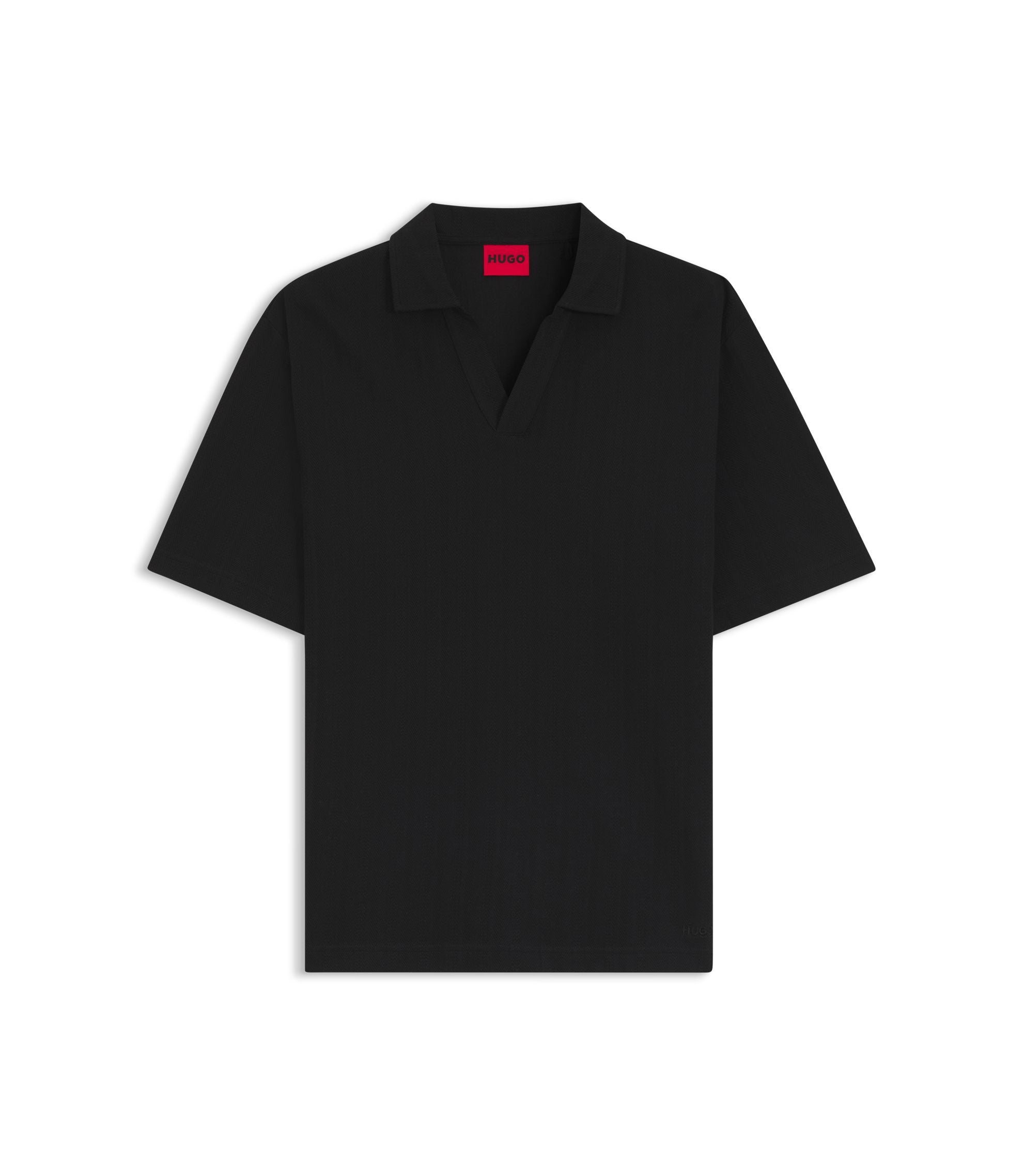 Hugo Jacquard Stripe Polo Shirt With Johnny Collar Black