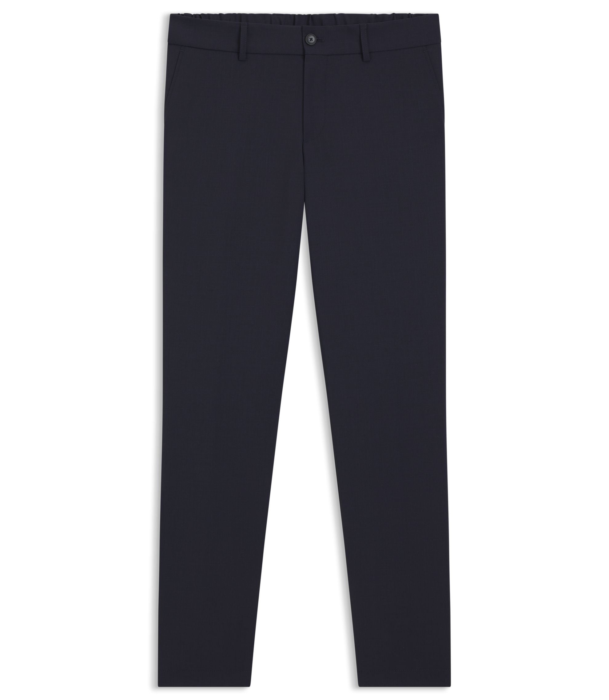 Boss Washable Slim Fit Trousers In A Wool Blend Dark Blue