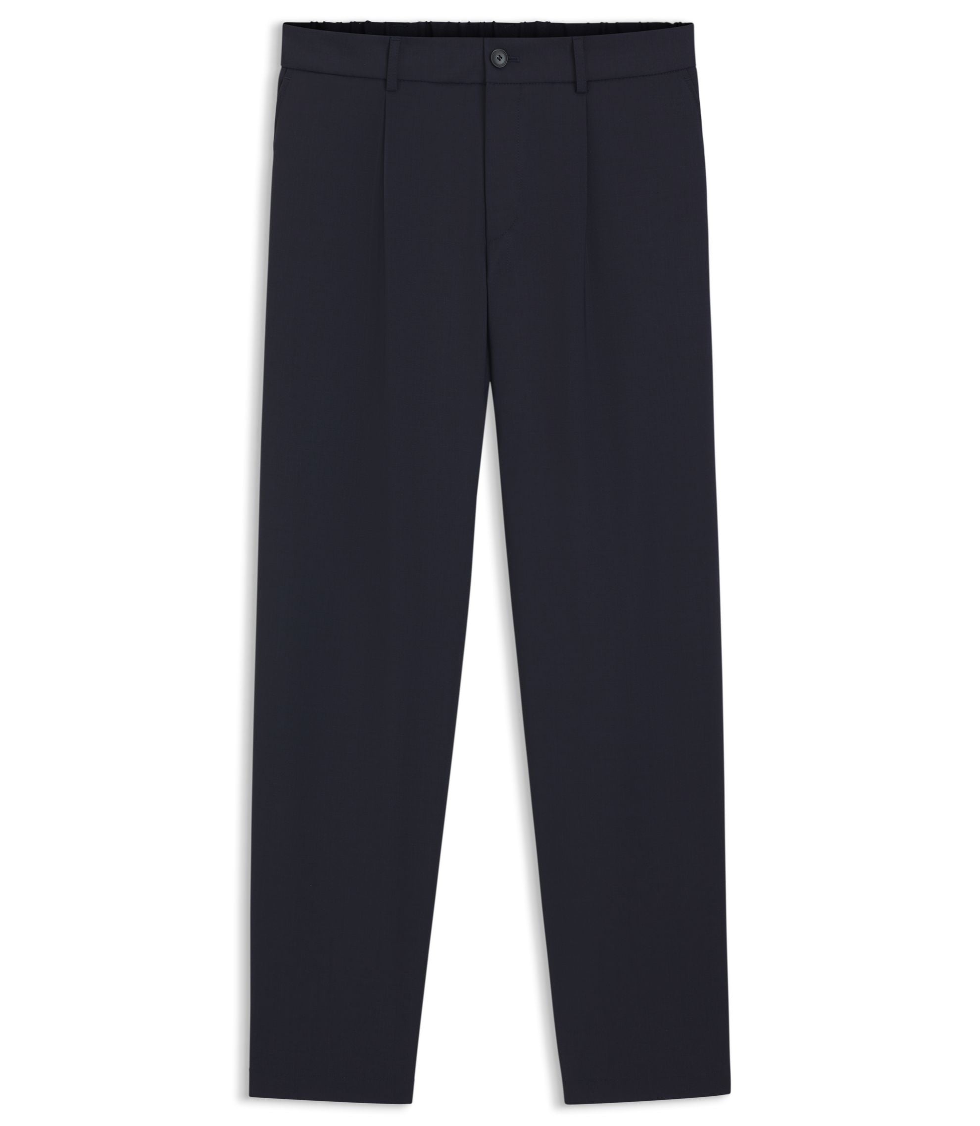 Boss Washable Tapered Fit Trousers In A Wool Blend Dark Blue