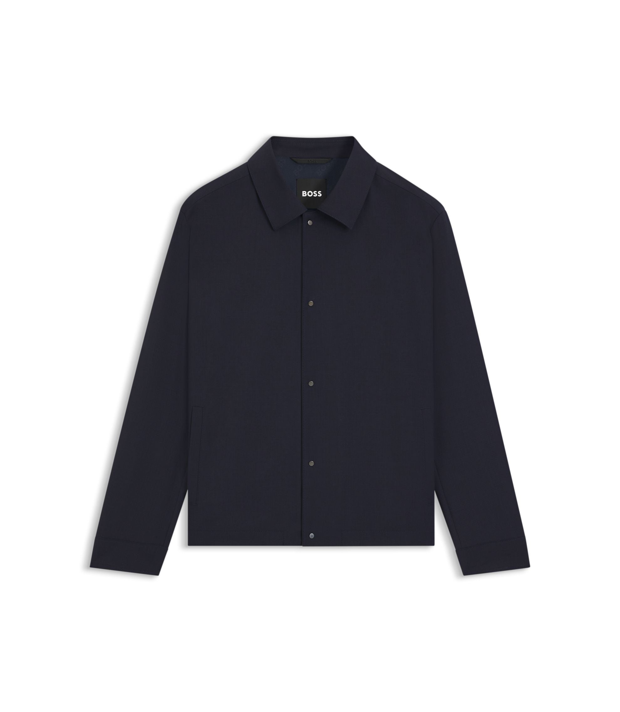 Boss Relaxed Fit Overshirt In A Wool Blend Dark Blue