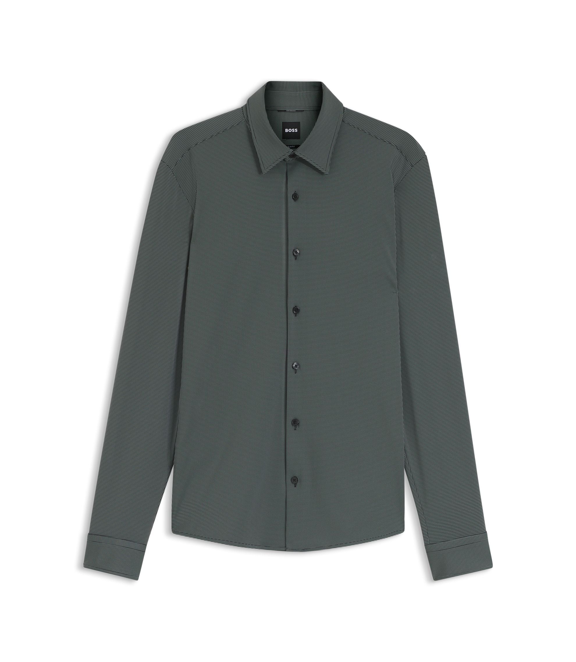 Boss Patterned Slim Fit Shirt In Performance Stretch Jersey Black