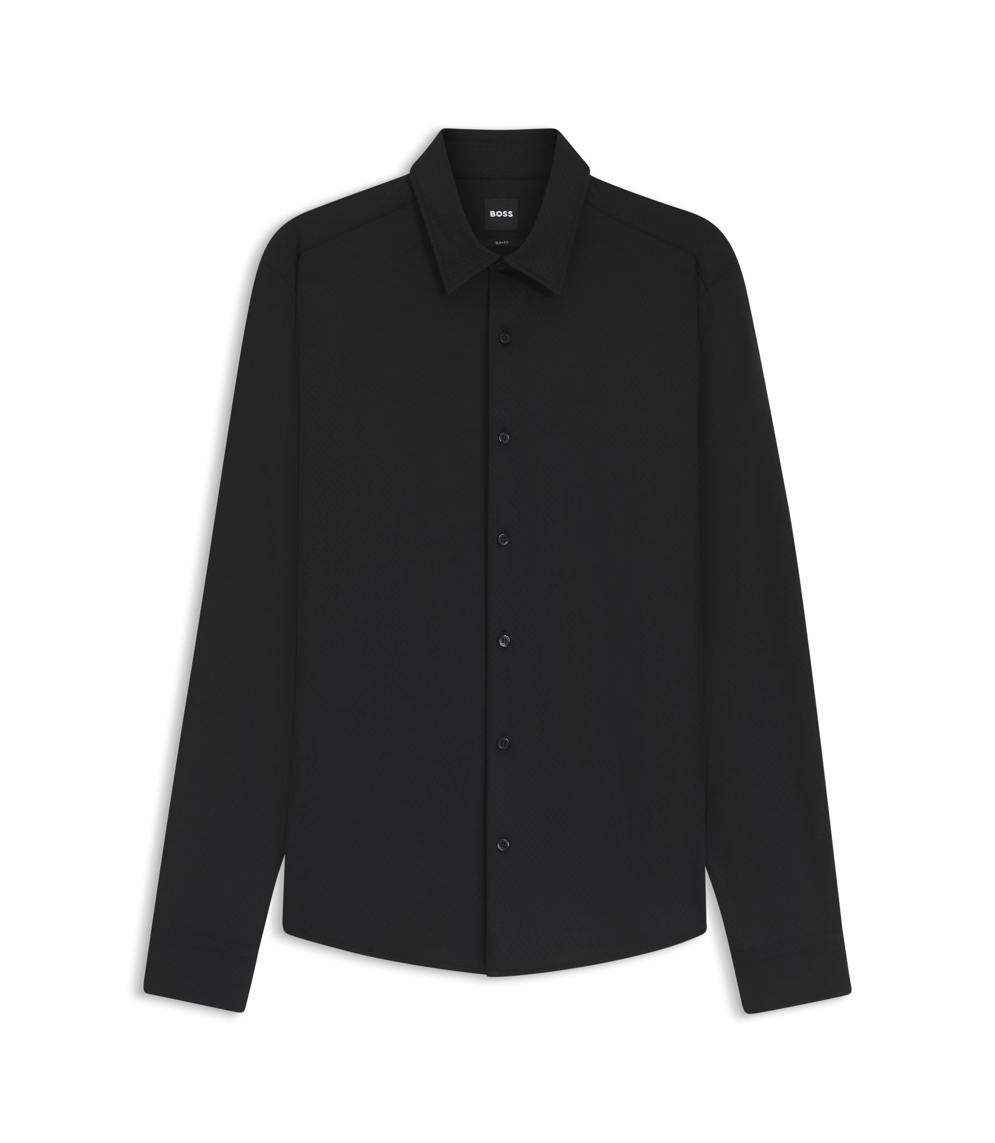 Boss Performance Stretch Slim Fit Shirt In Structured Jersey Black