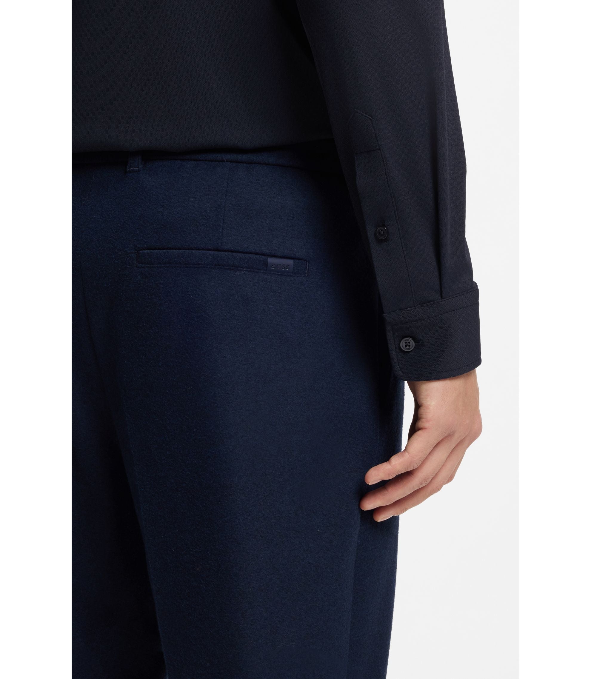 Boss Performance Stretch Slim Fit Shirt In Structured Jersey Dark Blue