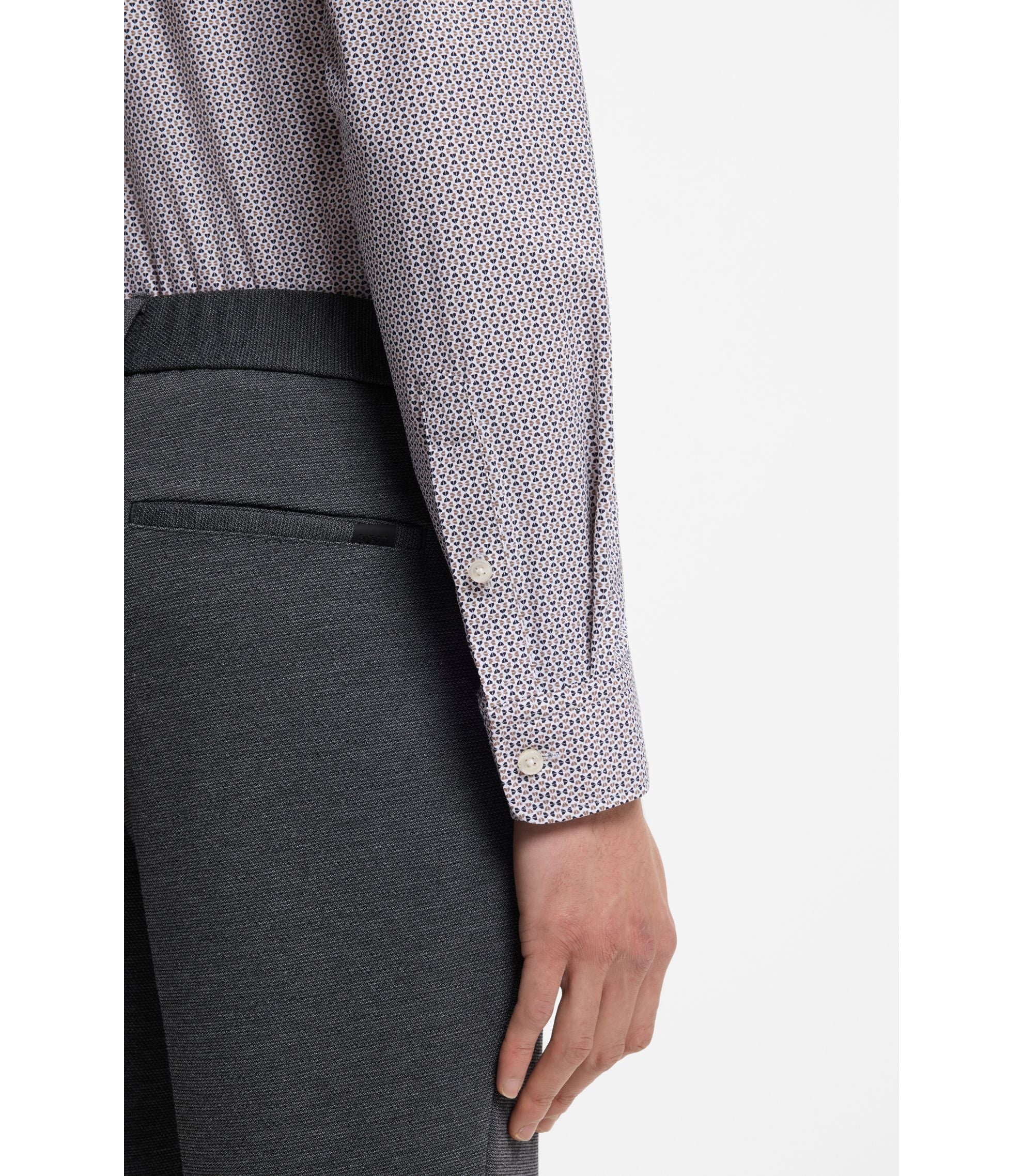 Boss Printed Slim Fit Shirt In Performance Stretch Jersey Khaki