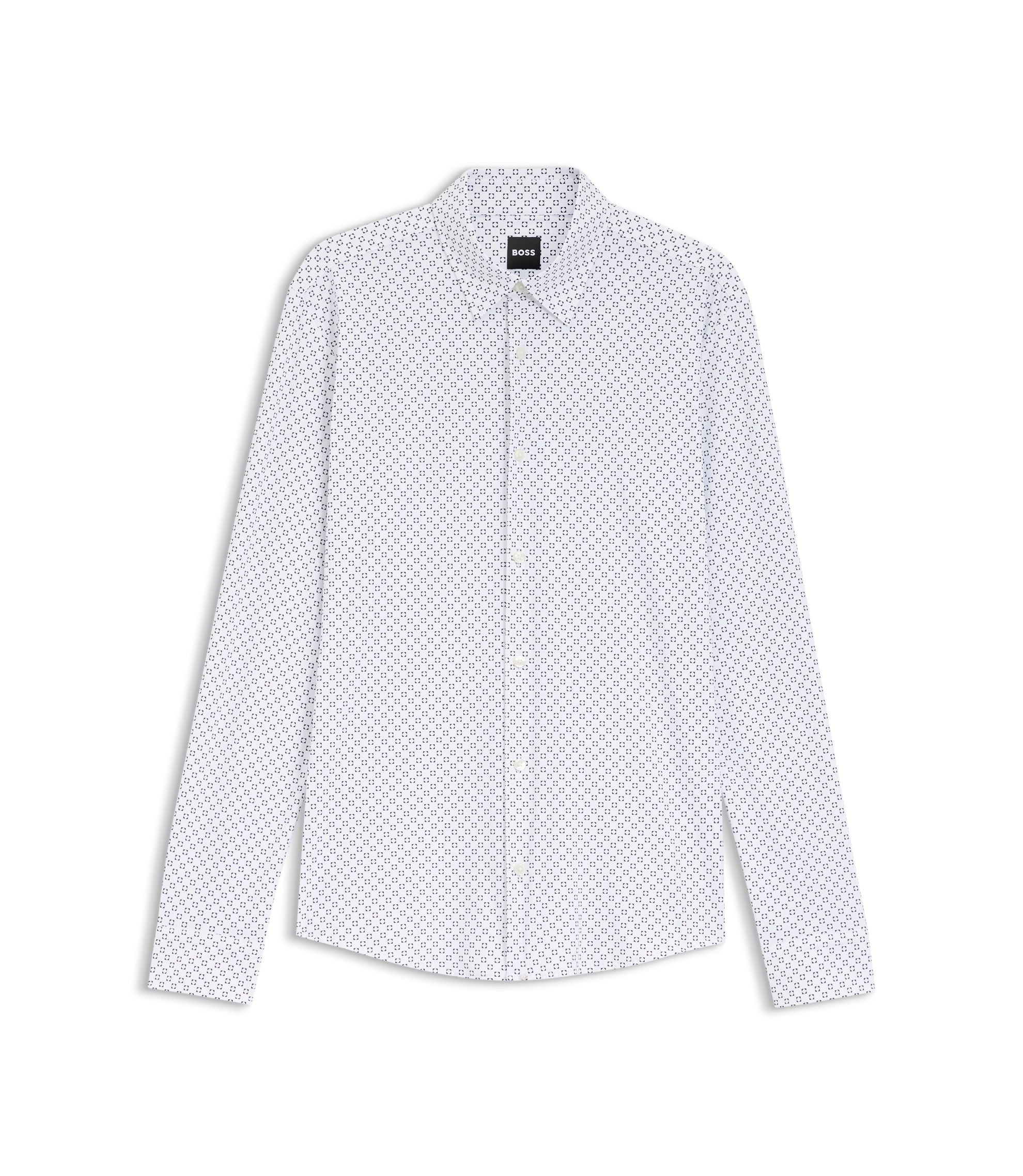Boss Printed Slim Fit Shirt In Performance Stretch Jersey Dark Blue
