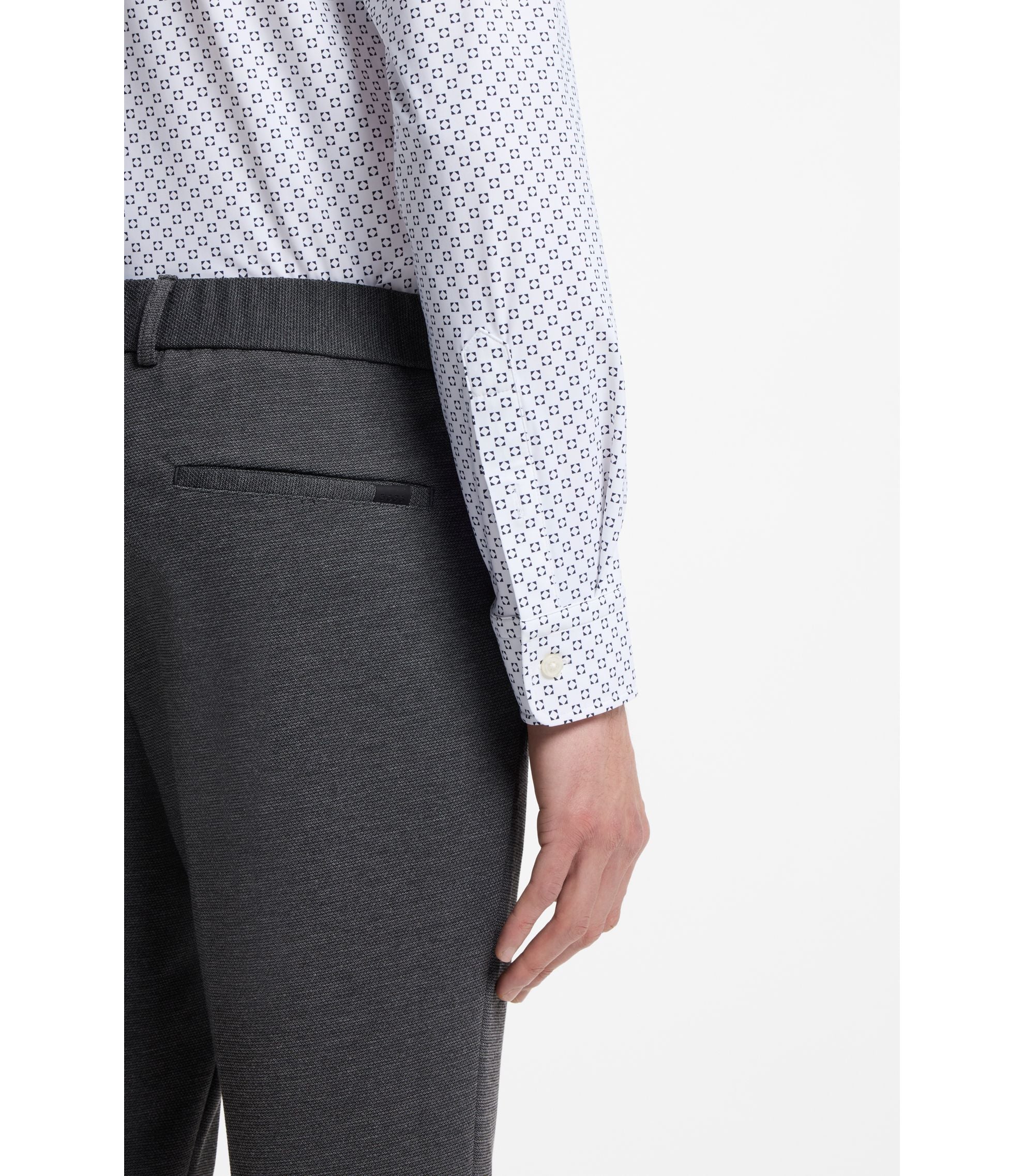 Boss Printed Slim Fit Shirt In Performance Stretch Jersey Dark Blue