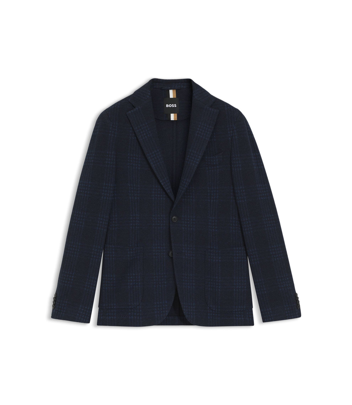 Boss Checked Slim Fit Jacket In A Cotton Blend Dark Blue
