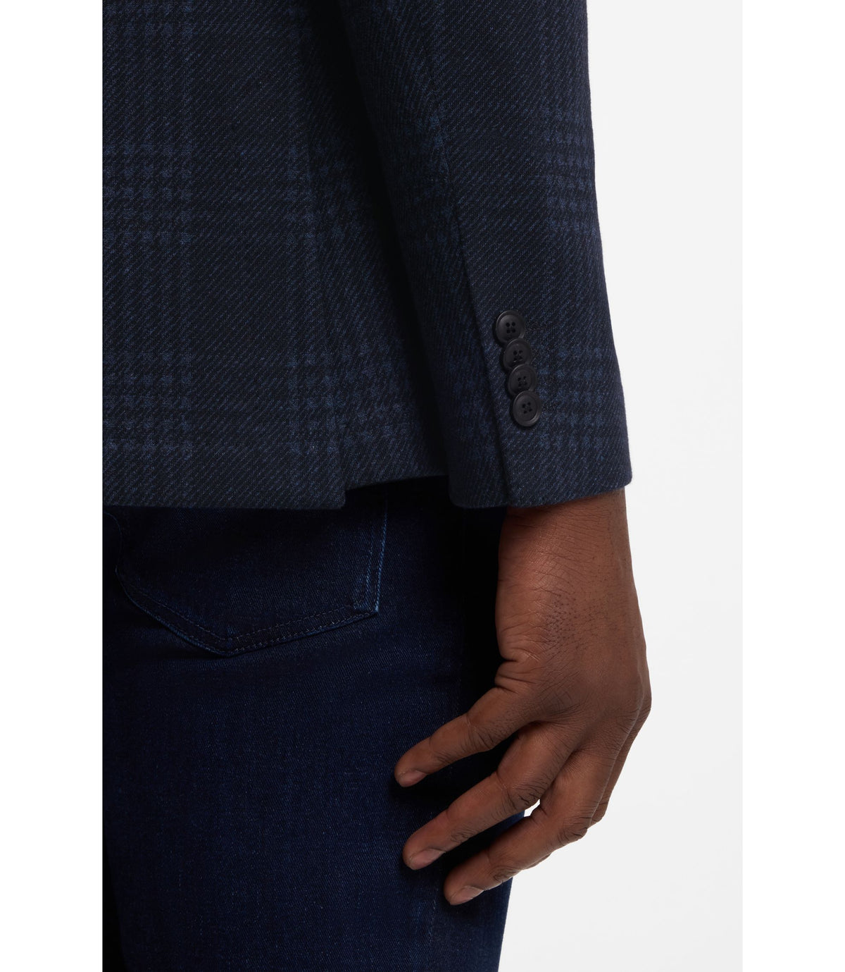 Boss Checked Slim Fit Jacket In A Cotton Blend Dark Blue