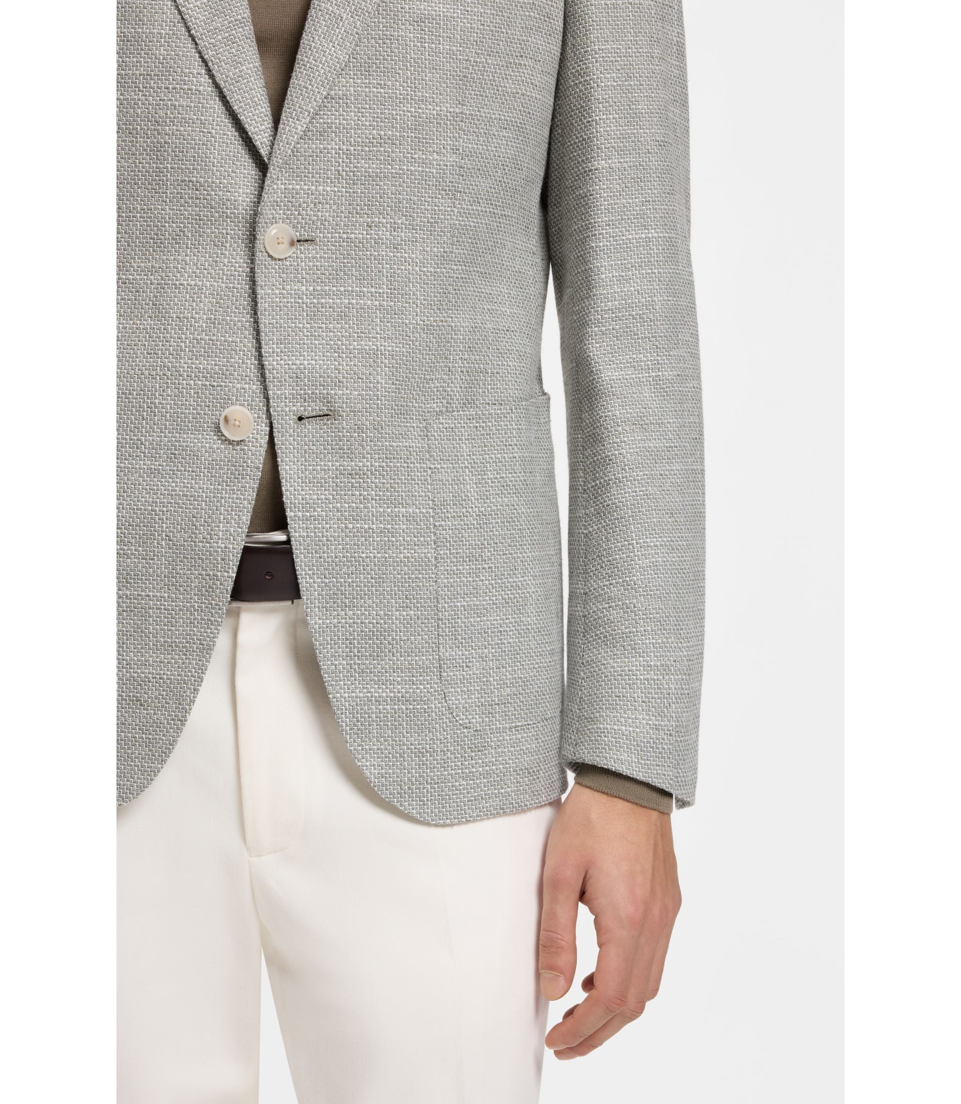 Boss Patterned Regular Fit Jacket In A Cotton Blend Light Green