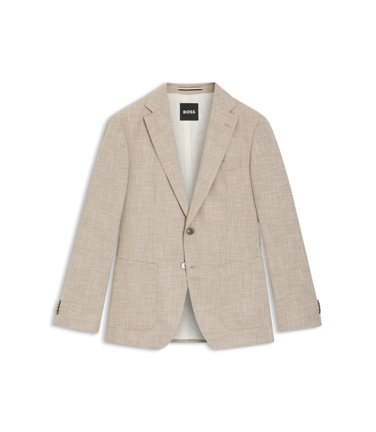 Boss Checked Regular Fit Jacket In Comfort Stretch Cloth Khaki
