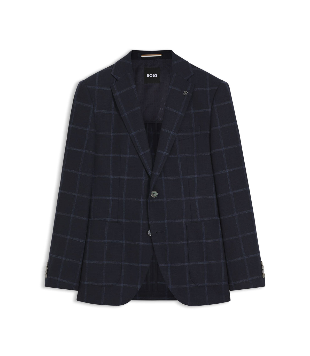 Boss Checked Regular Fit Jacket In Comfort Stretch Cloth Dark Blue