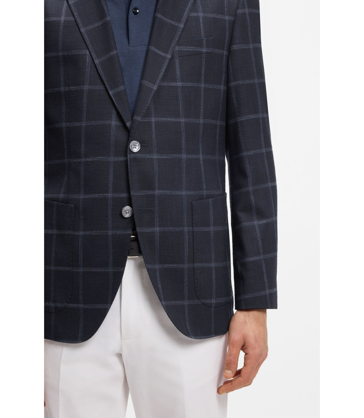 Boss Checked Regular Fit Jacket In Comfort Stretch Cloth Dark Blue