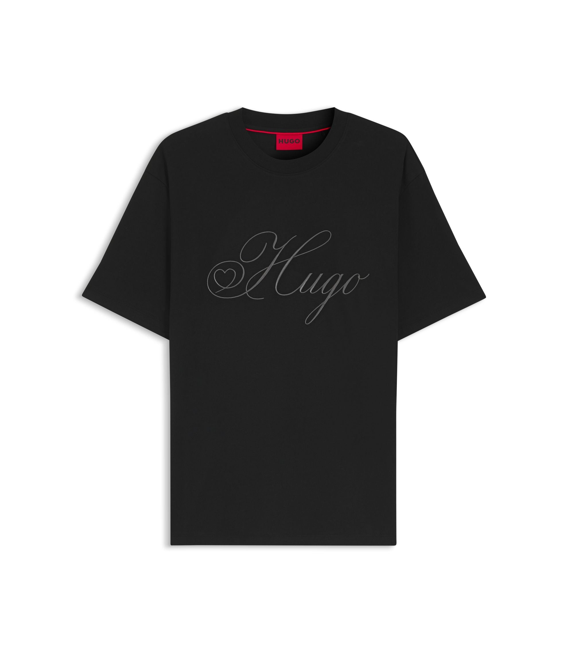 Hugo Embroidered Logo T Shirt In Cotton Jersey Black