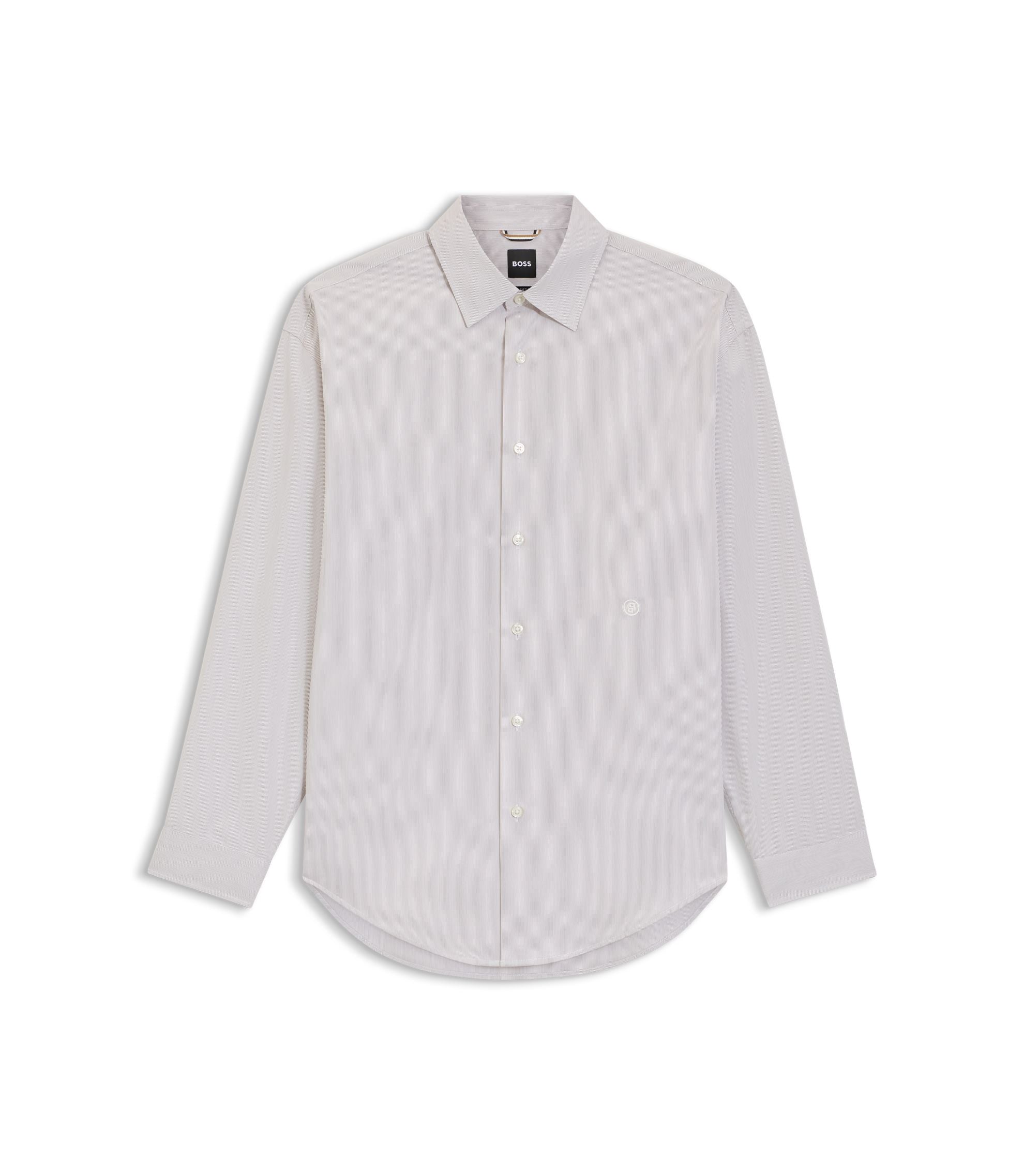 Boss Striped Relaxed Fit Shirt In Cotton Poplin Khaki