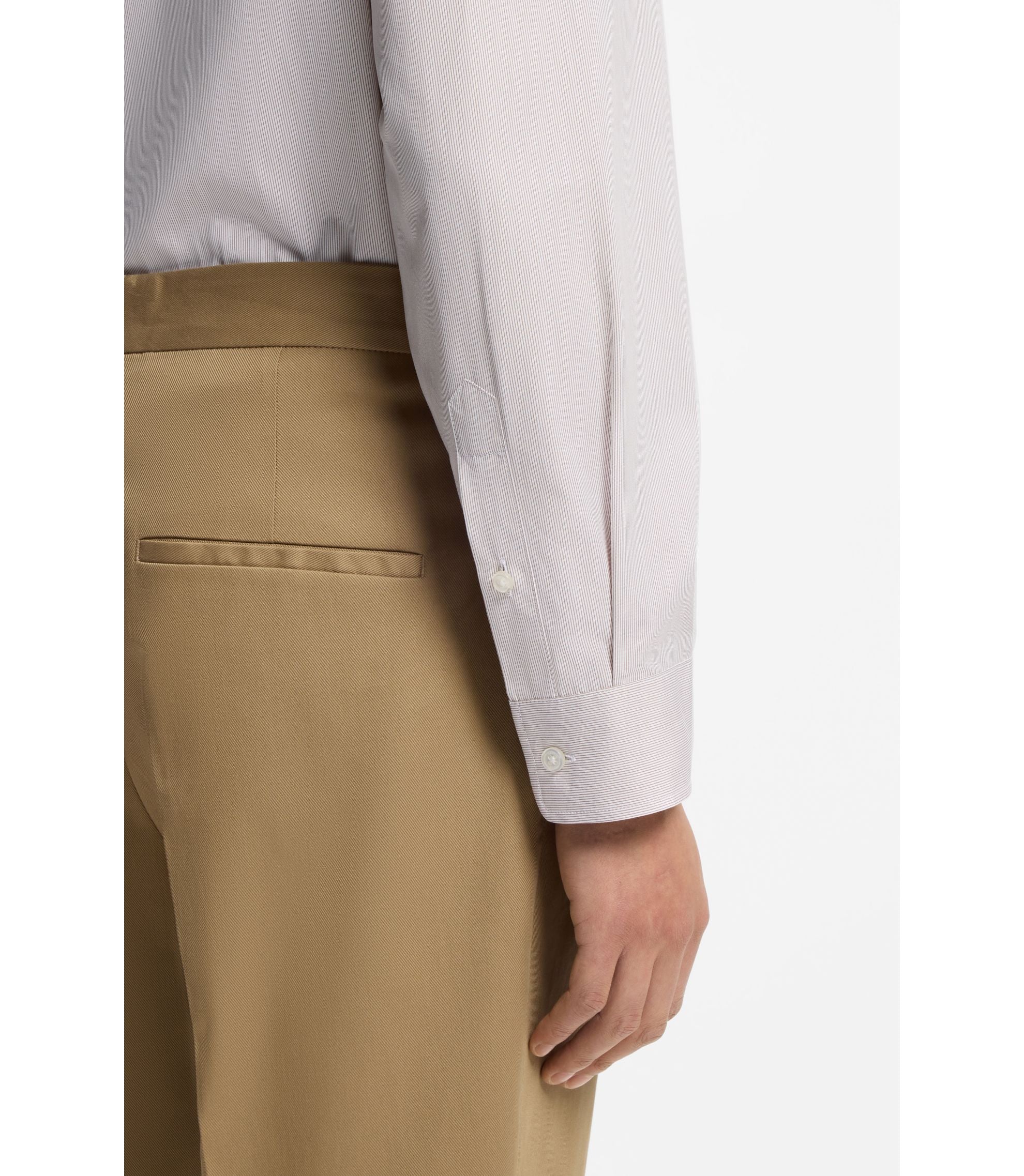 Boss Striped Relaxed Fit Shirt In Cotton Poplin Khaki