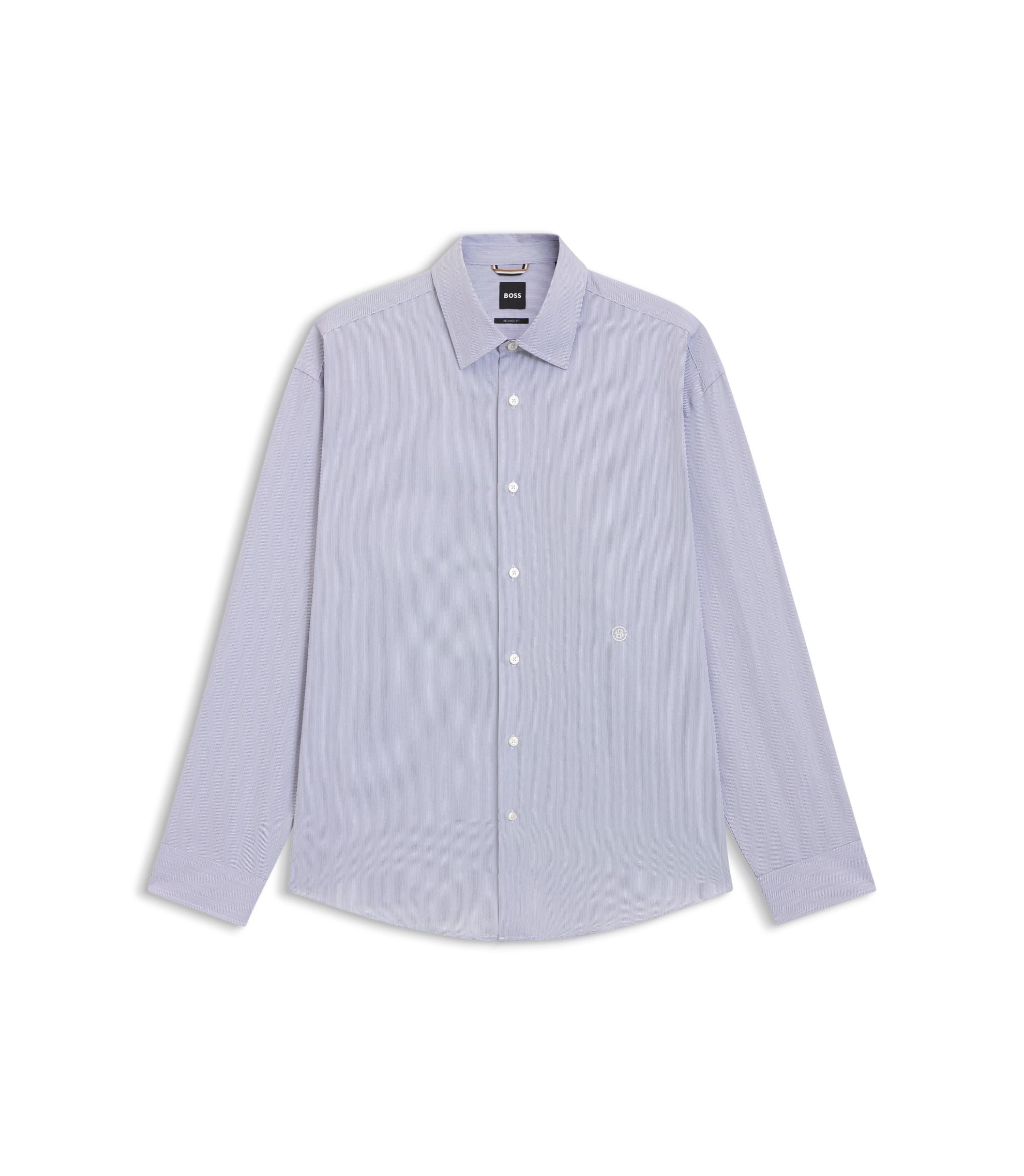 Boss Striped Relaxed Fit Shirt In Cotton Poplin Dark Blue