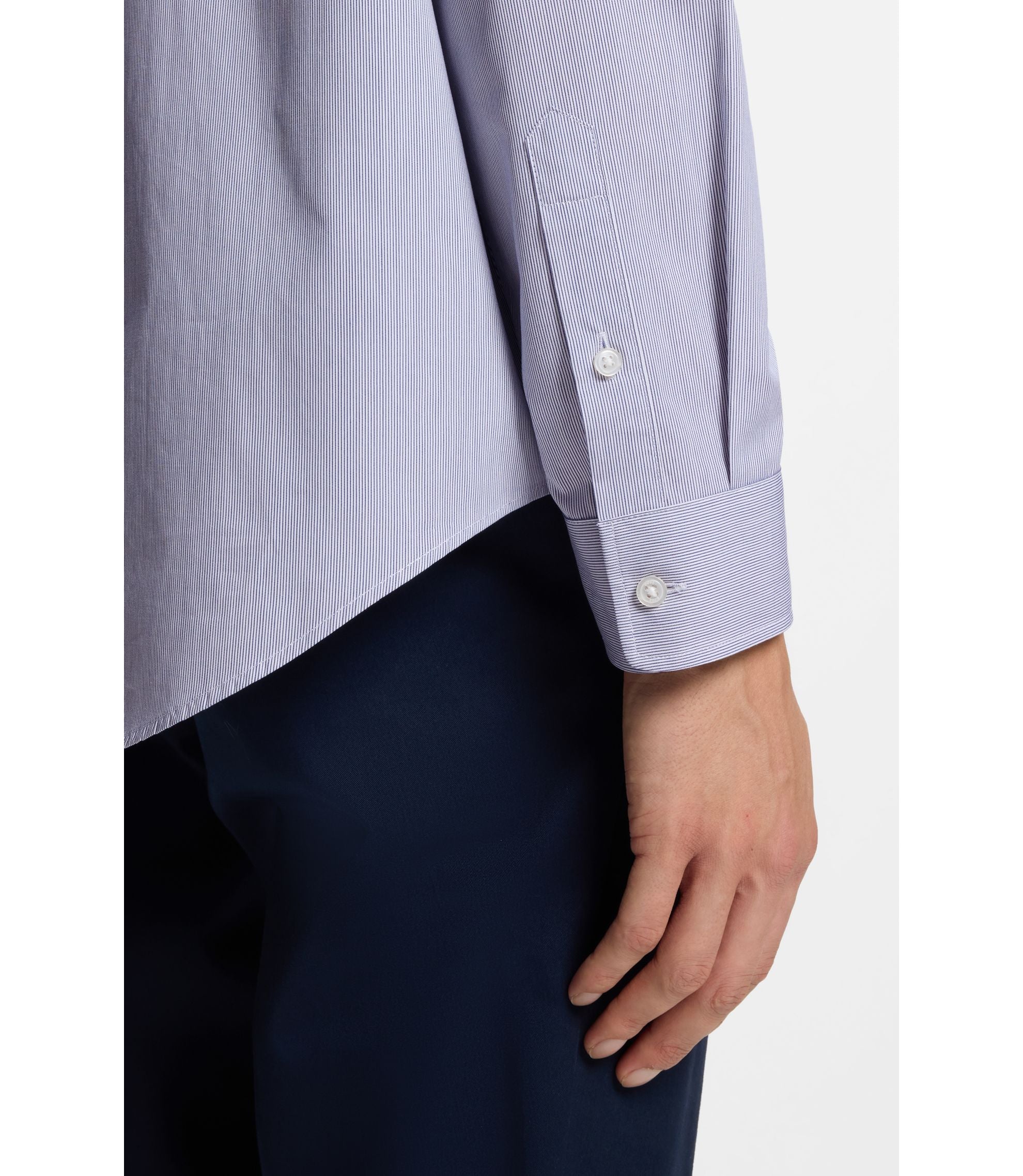 Boss Striped Relaxed Fit Shirt In Cotton Poplin Dark Blue