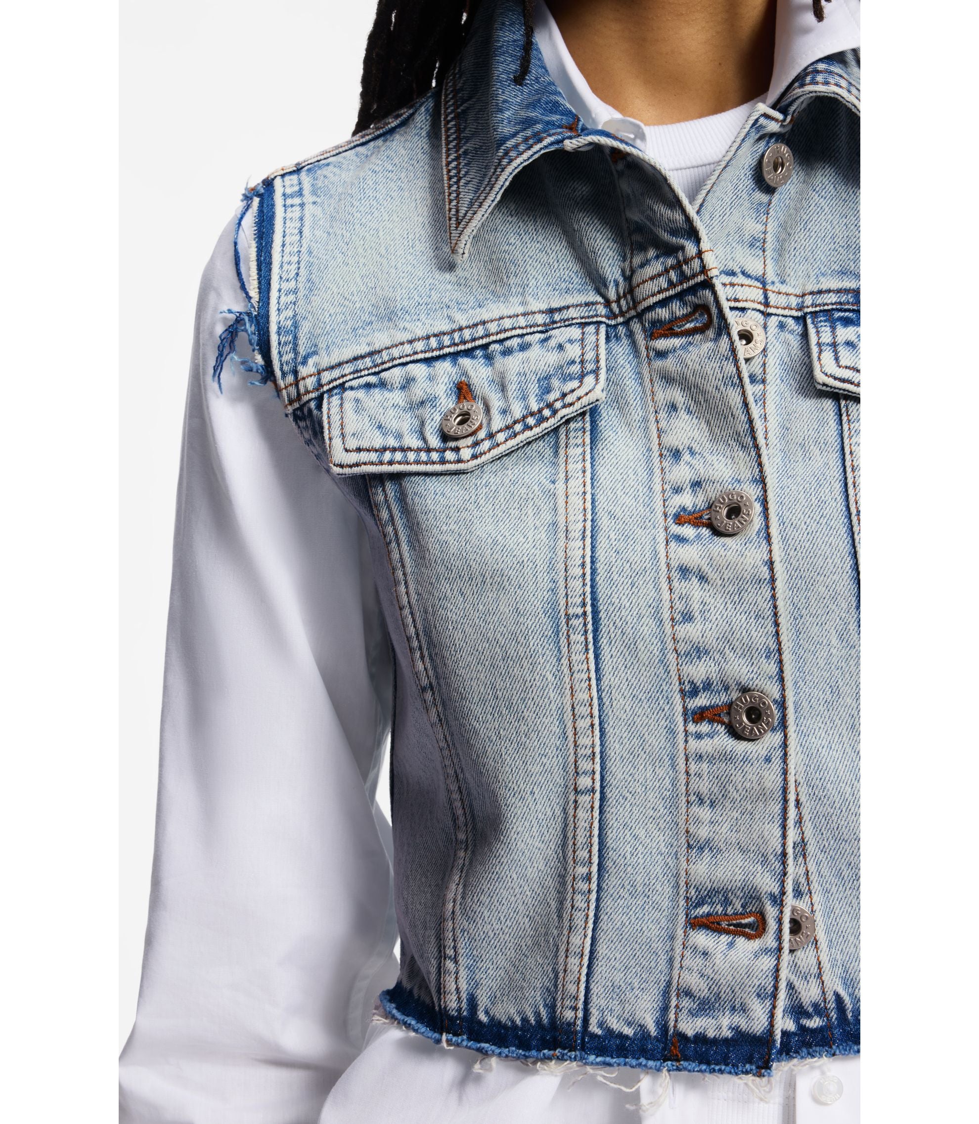 Hugo Cropped Sleeveless Vest In Azure Blue Denim Light Blue Women's