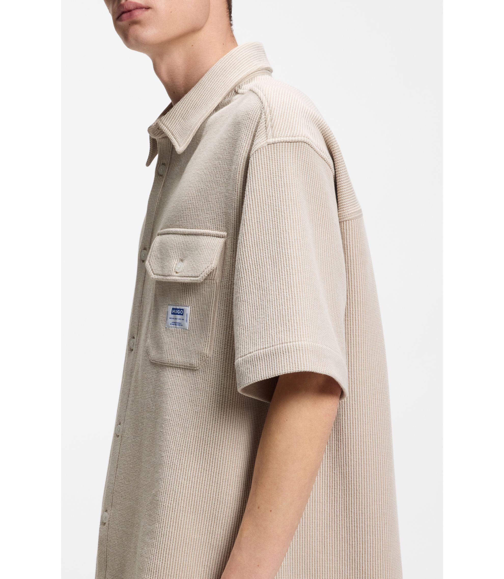 Hugo Relaxed Fit Shirt In A Waffle Structured Cotton White