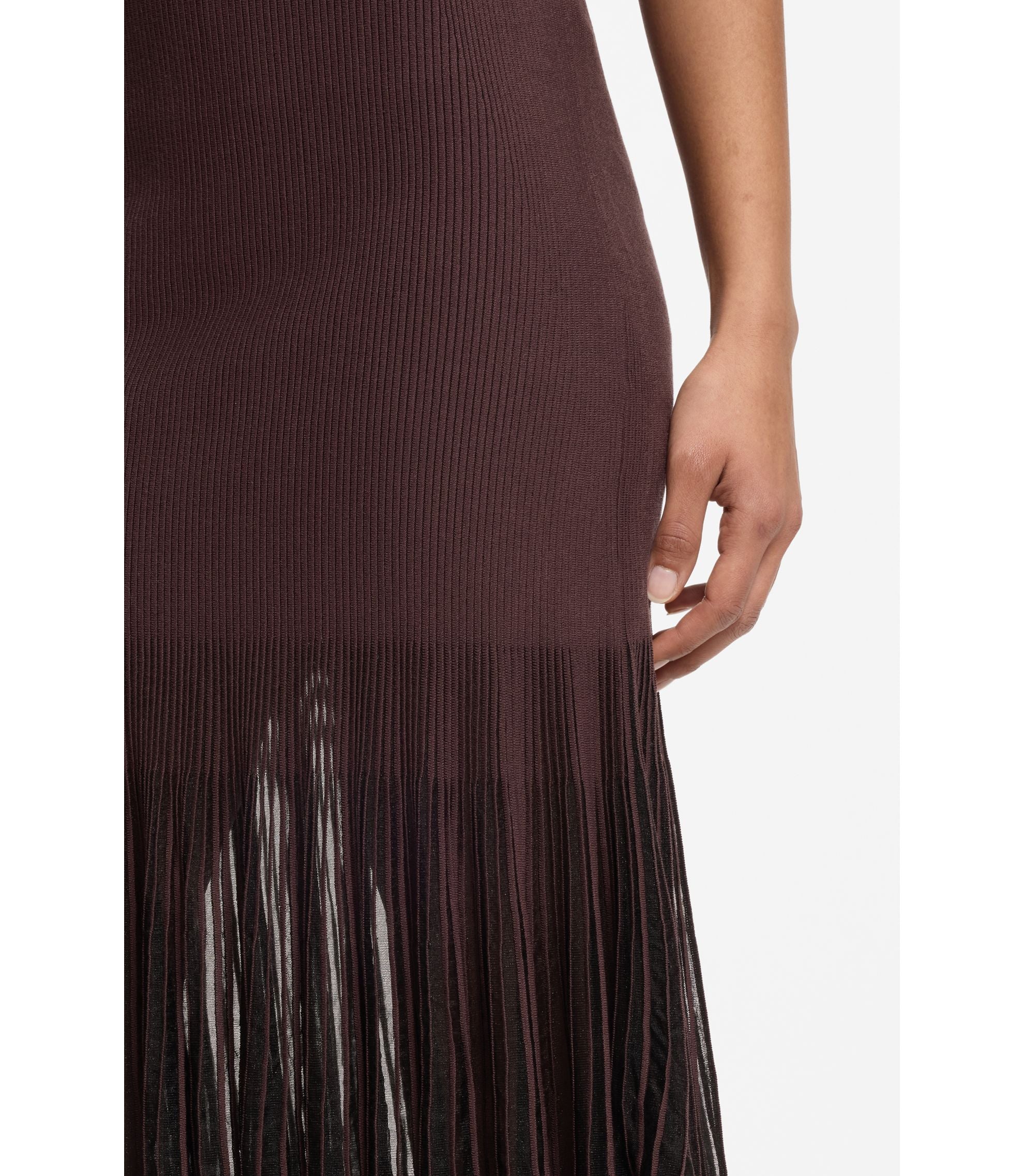 Boss Rib Knit Dress With Sheer Pleating Dark Brown Women's