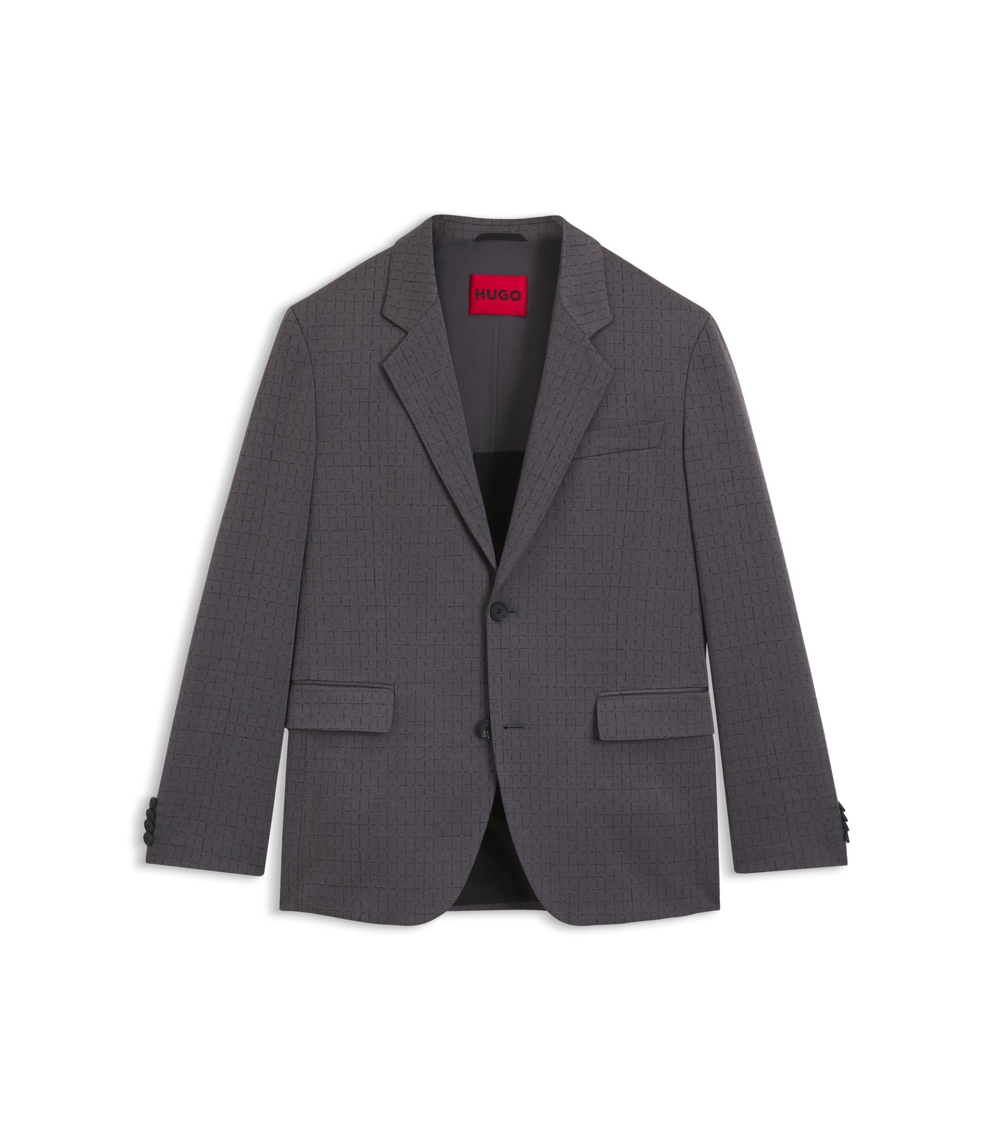 Hugo Checked Modern Fit Jacket In Stretch Cloth Dark Grey