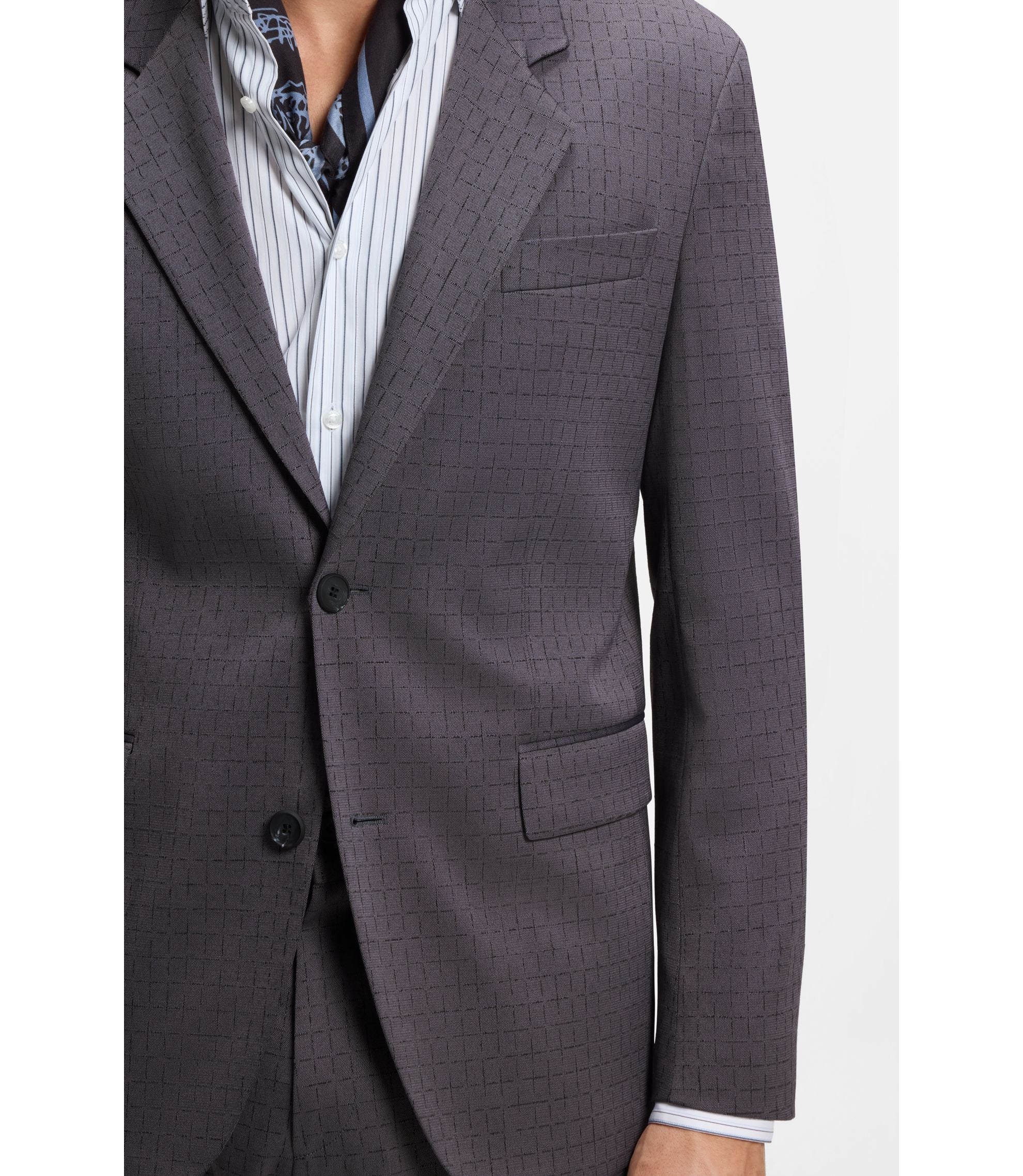 Hugo Checked Modern Fit Jacket In Stretch Cloth Dark Grey