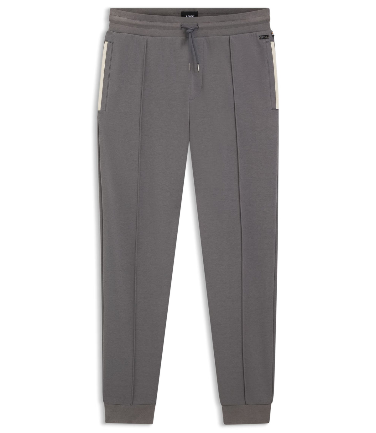 Boss Contrast Binding Tracksuit Bottoms In A Cotton Blend Dark Grey