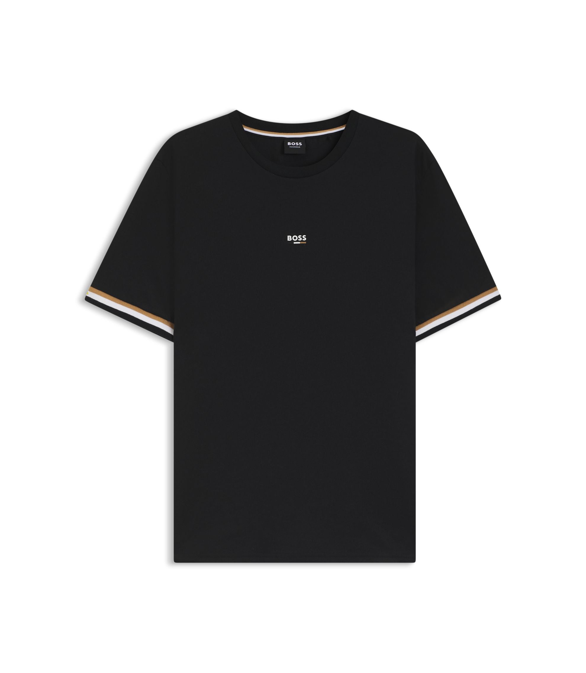Boss Cotton Blend T Shirt With Logo And Signature Stripes Black