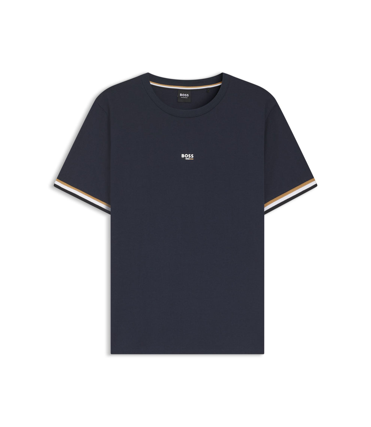 Boss Cotton Blend T Shirt With Logo And Signature Stripes Dark Blue