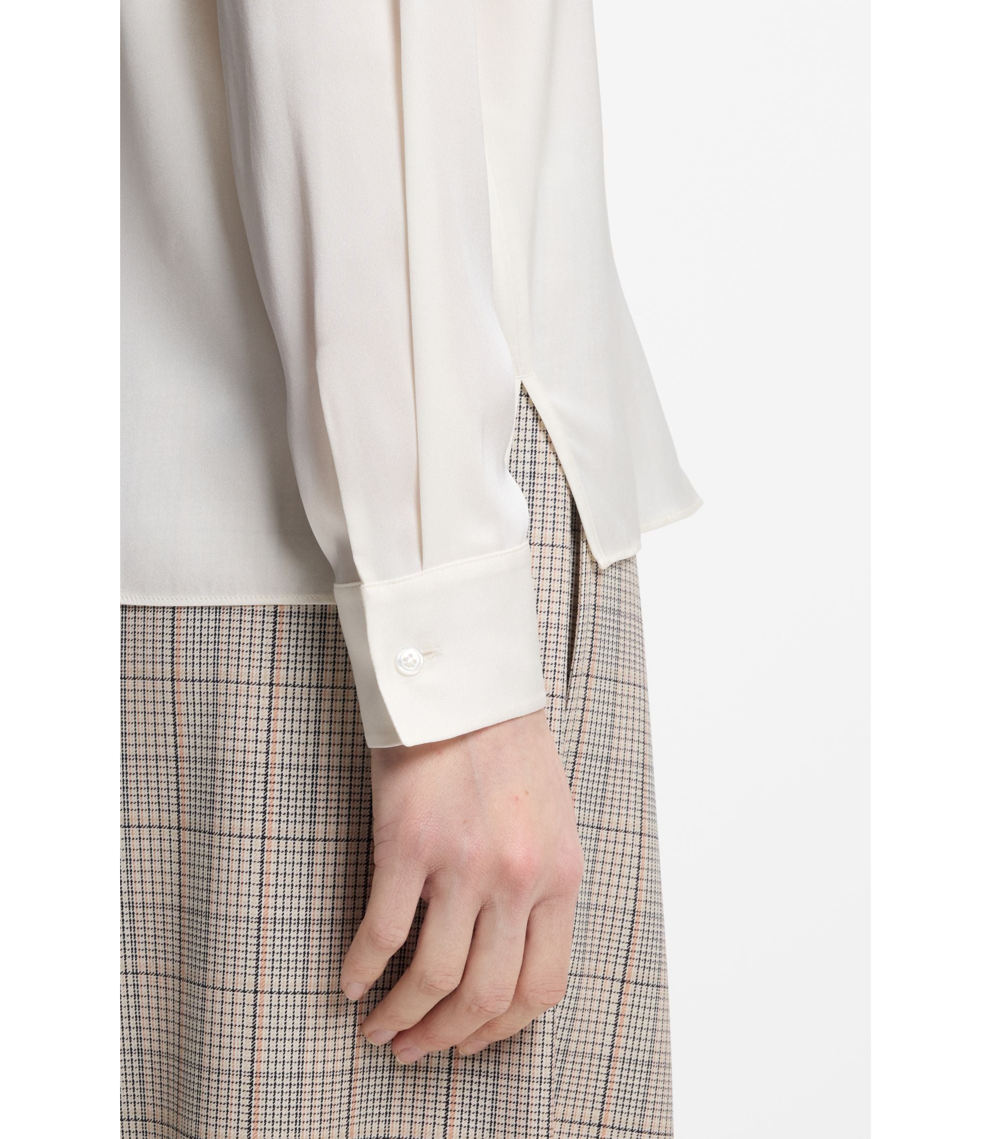 Boss Regular Fit Blouse In Stretch Silk White Women's
