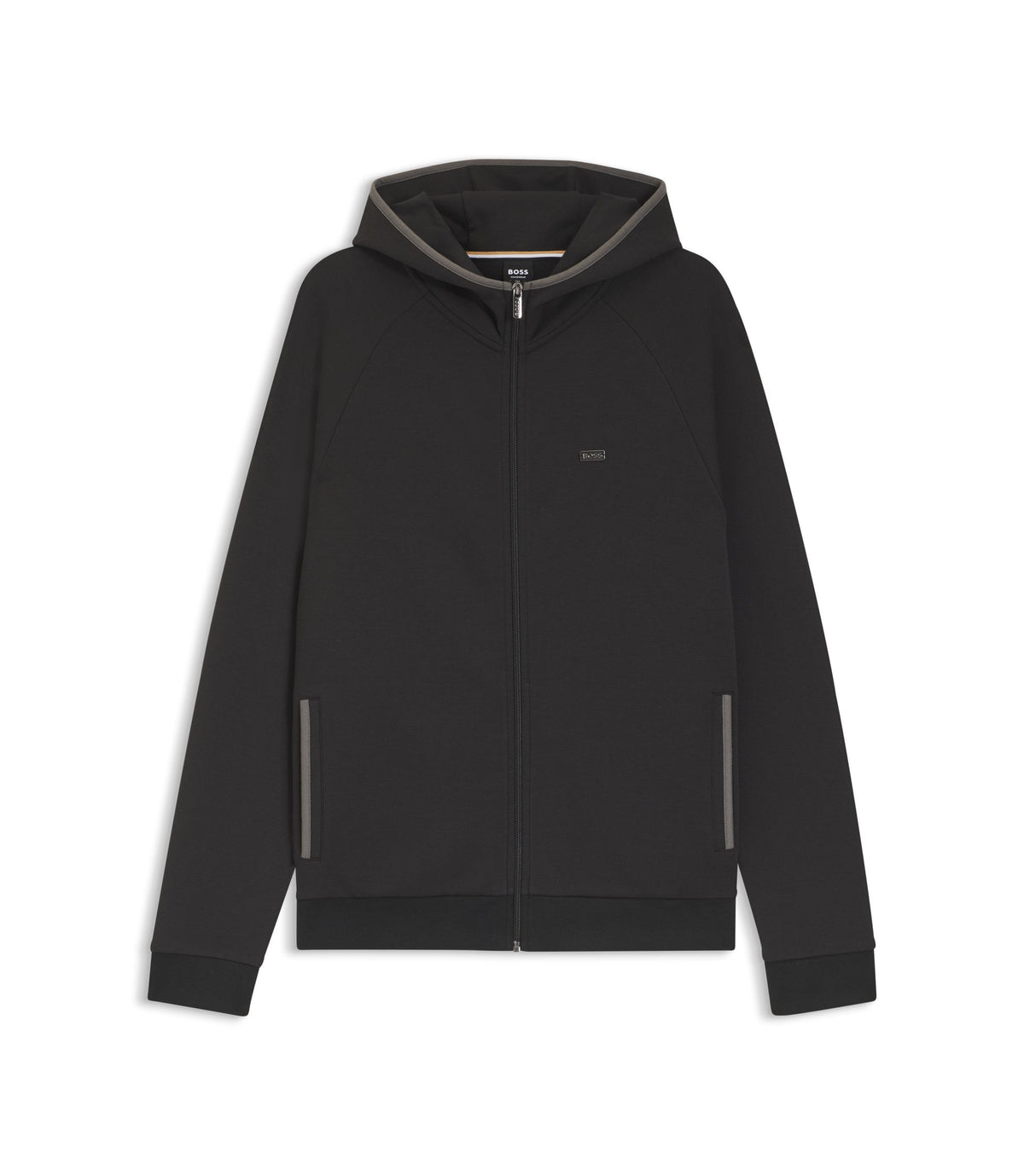 Boss Contrast Binding Zip Up Hoodie In A Cotton Blend Black
