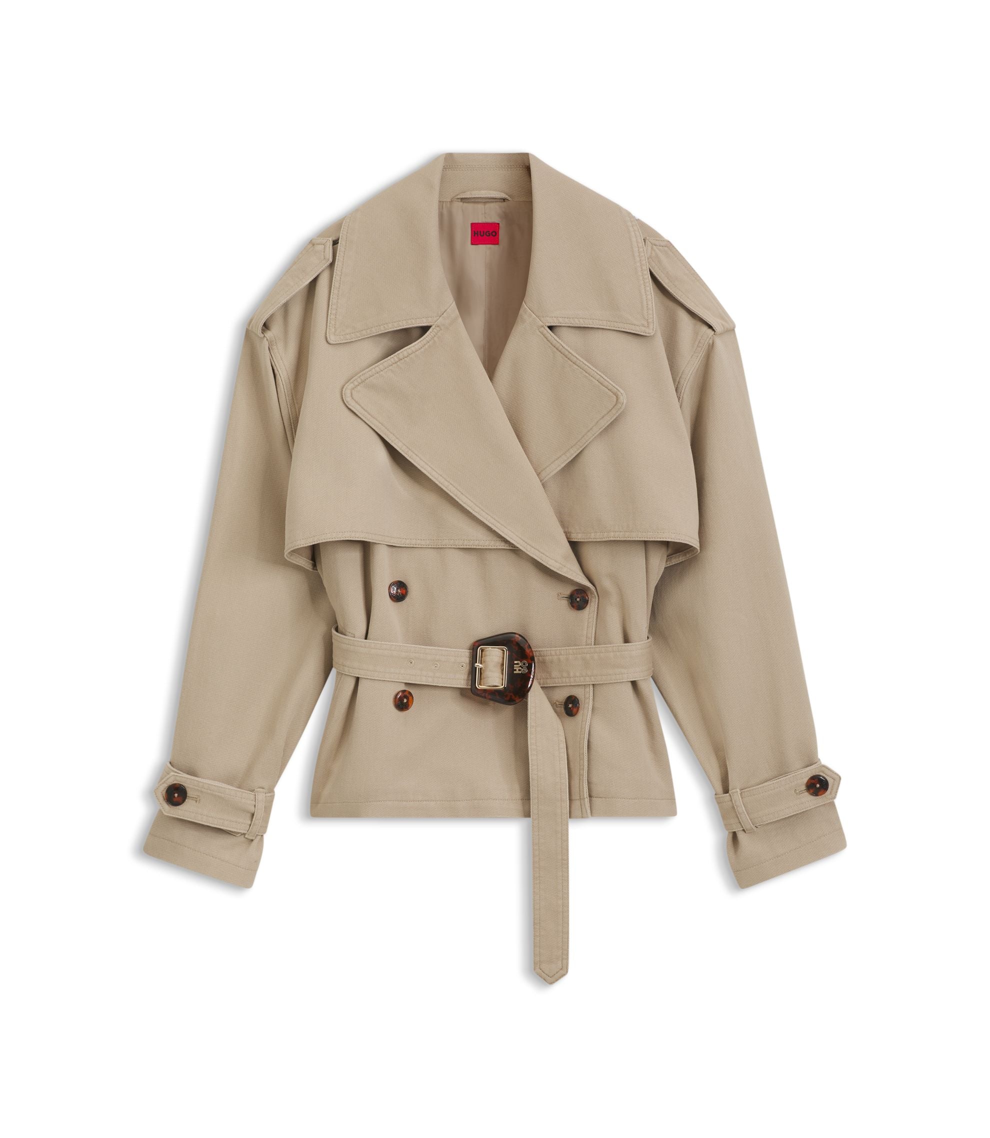 Hugo Short Trench Jacket In Cotton And Linen Light Brown Women's