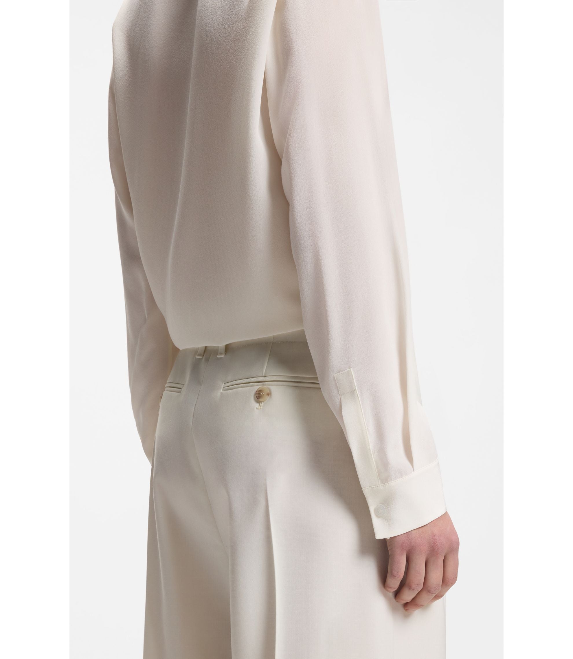 Boss Relaxed Fit Blouse In Sandwashed Silk White Women's