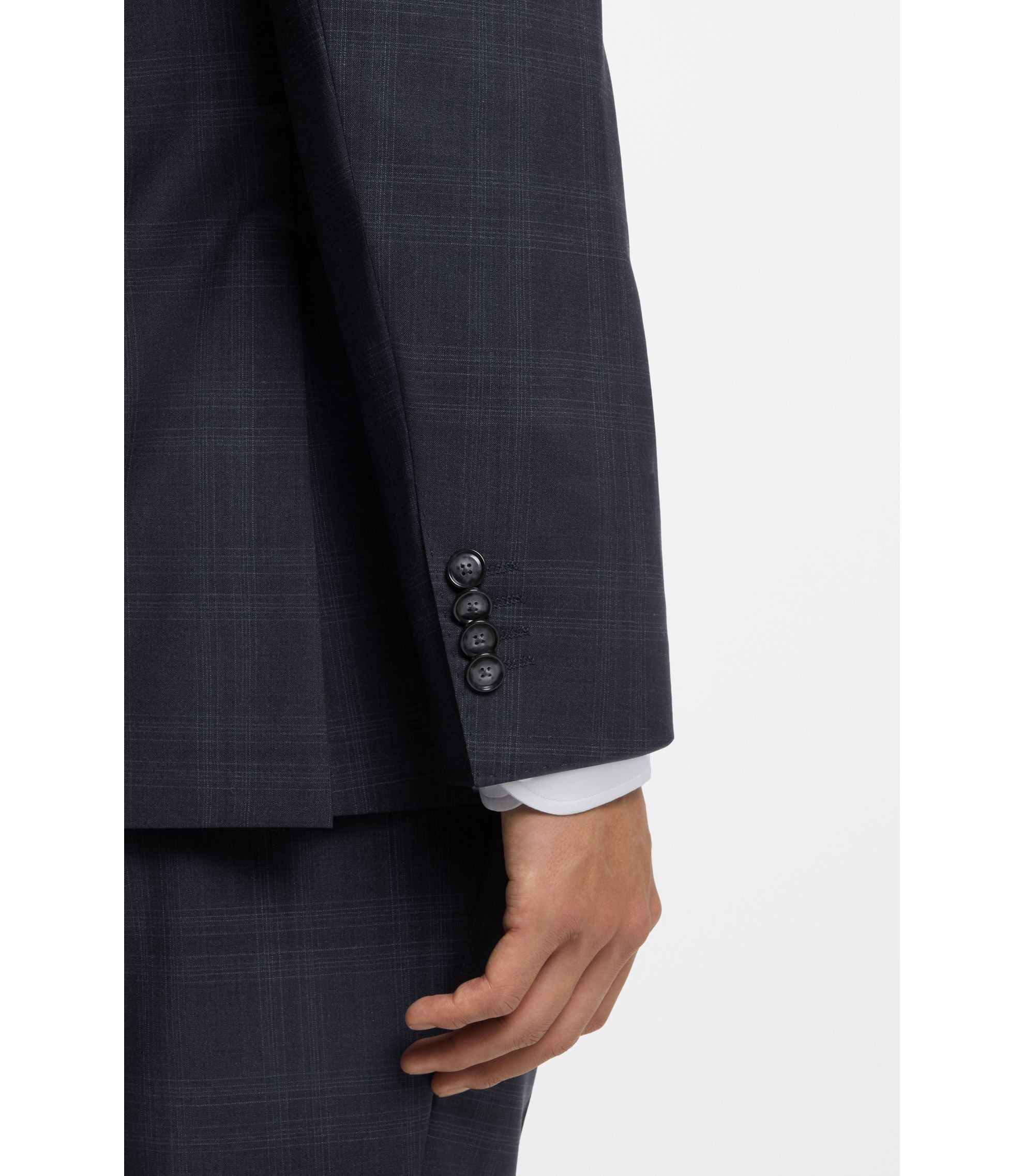 Boss Two Piece Regular Fit Suit In Checked Virgin Wool Dark Blue