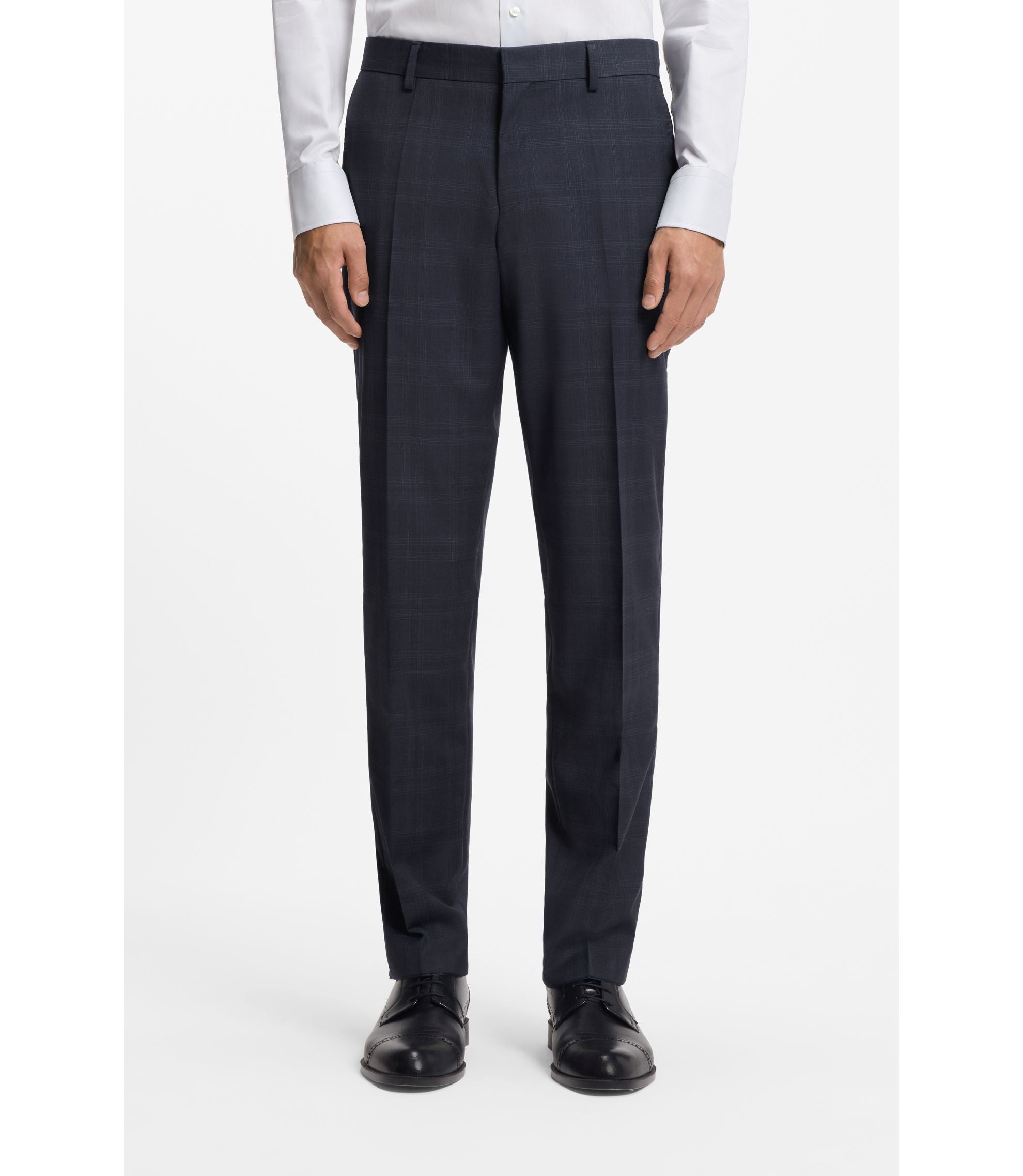 Boss Two Piece Regular Fit Suit In Checked Virgin Wool Dark Blue