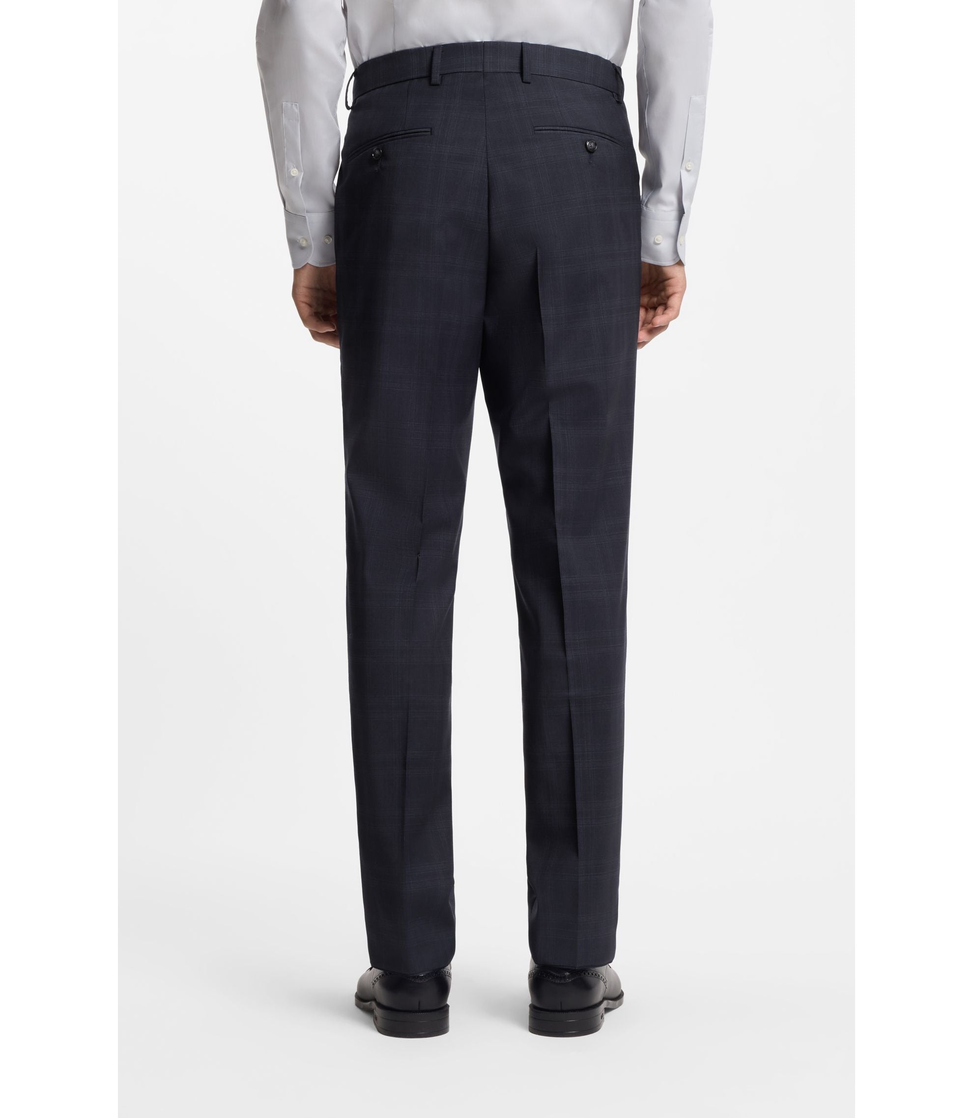Boss Two Piece Regular Fit Suit In Checked Virgin Wool Dark Blue