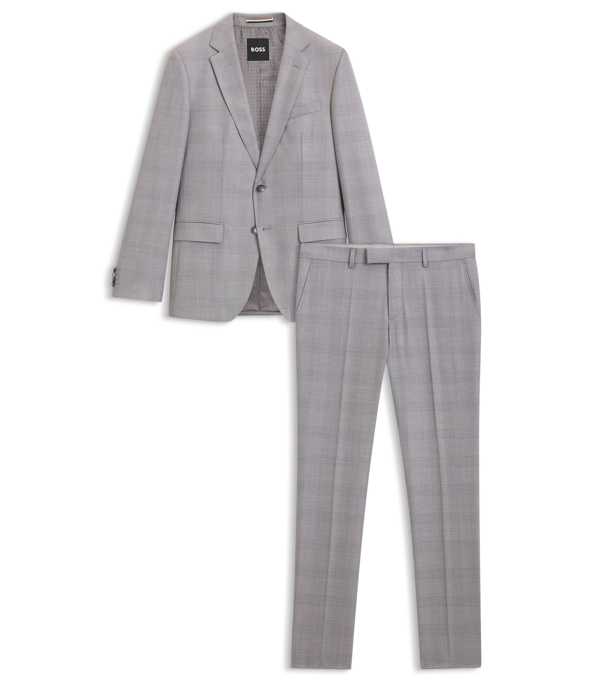 Boss Two Piece Slim Fit Suit In Virgin Wool And Silk Silver