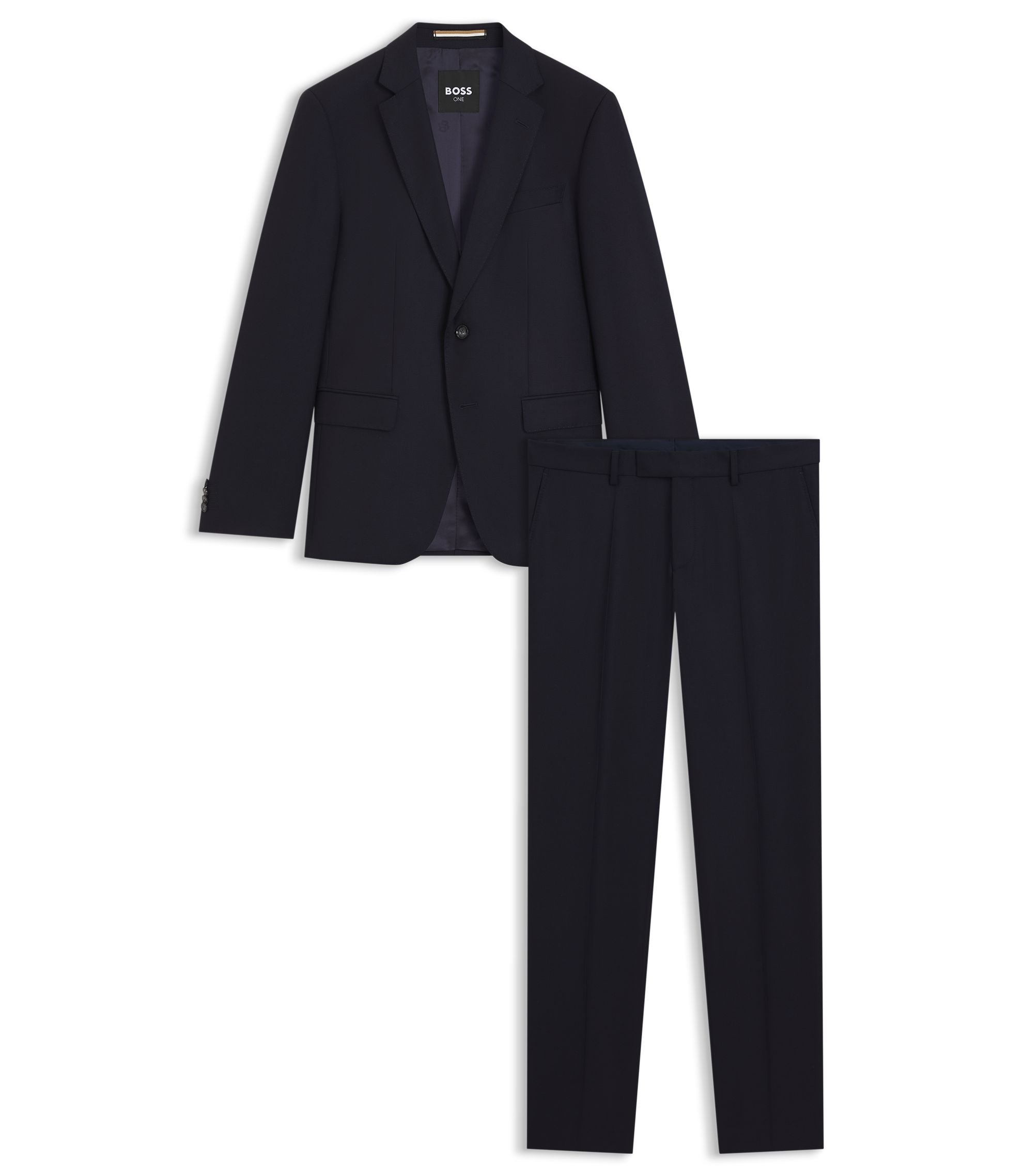 Boss Two Piece Slim Fit Suit In Patterned Virgin Wool Dark Blue