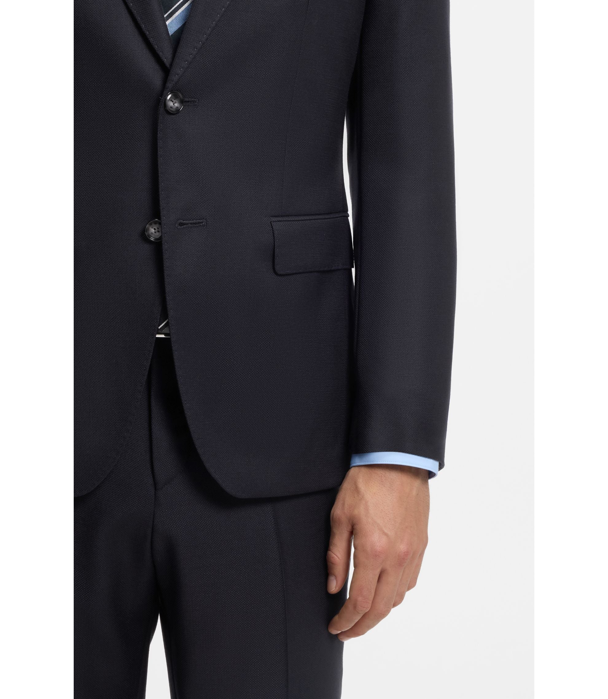 Boss Two Piece Slim Fit Suit In Patterned Virgin Wool Dark Blue