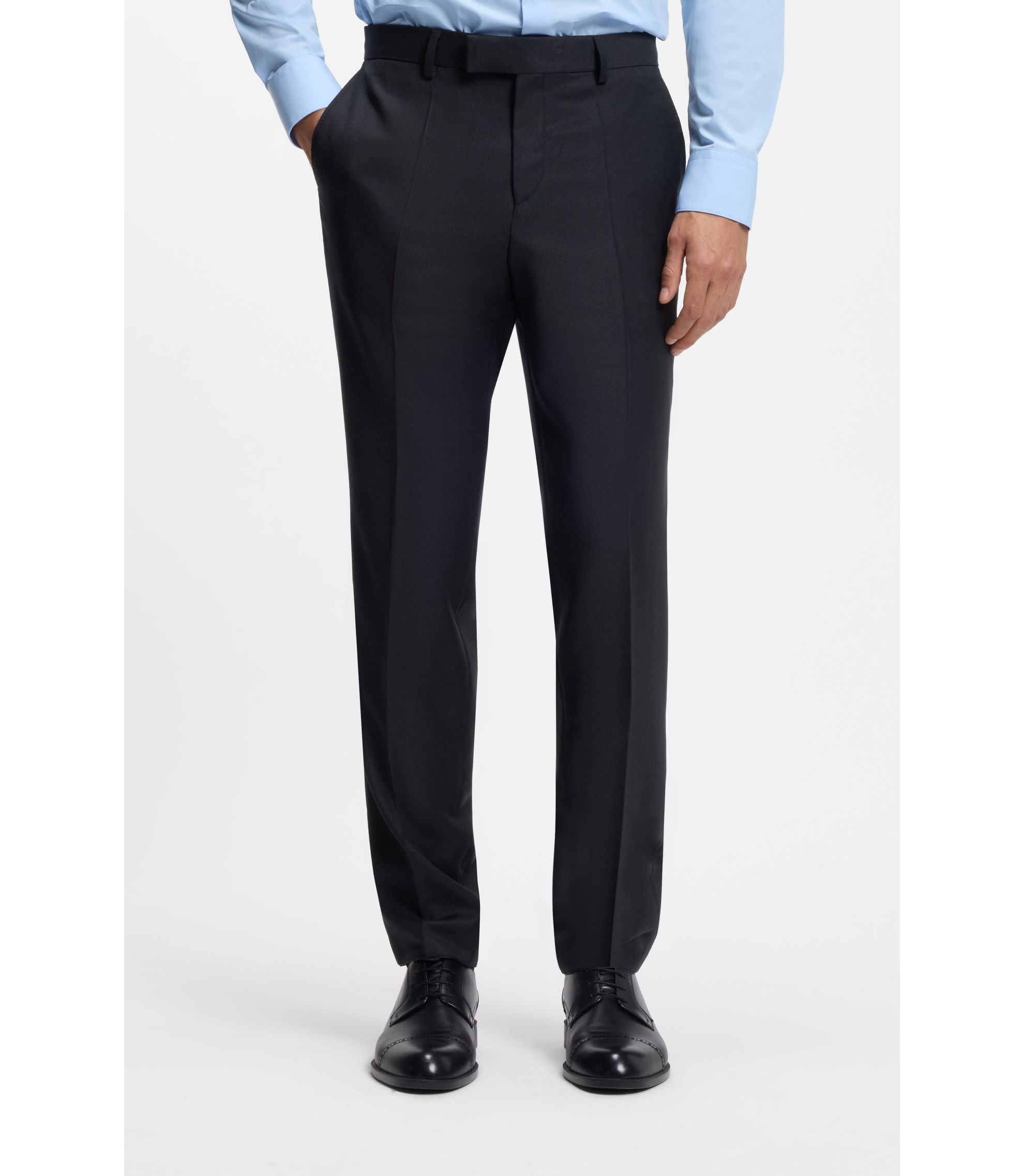 Boss Two Piece Slim Fit Suit In Patterned Virgin Wool Dark Blue