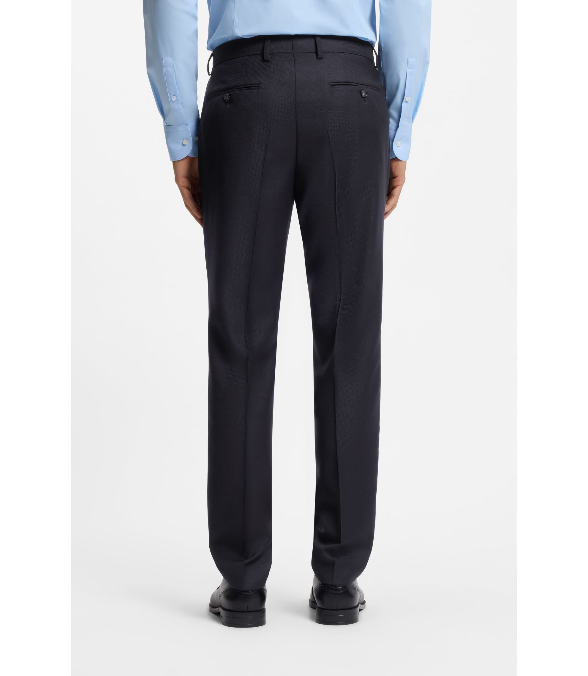 Boss Two Piece Slim Fit Suit In Patterned Virgin Wool Dark Blue